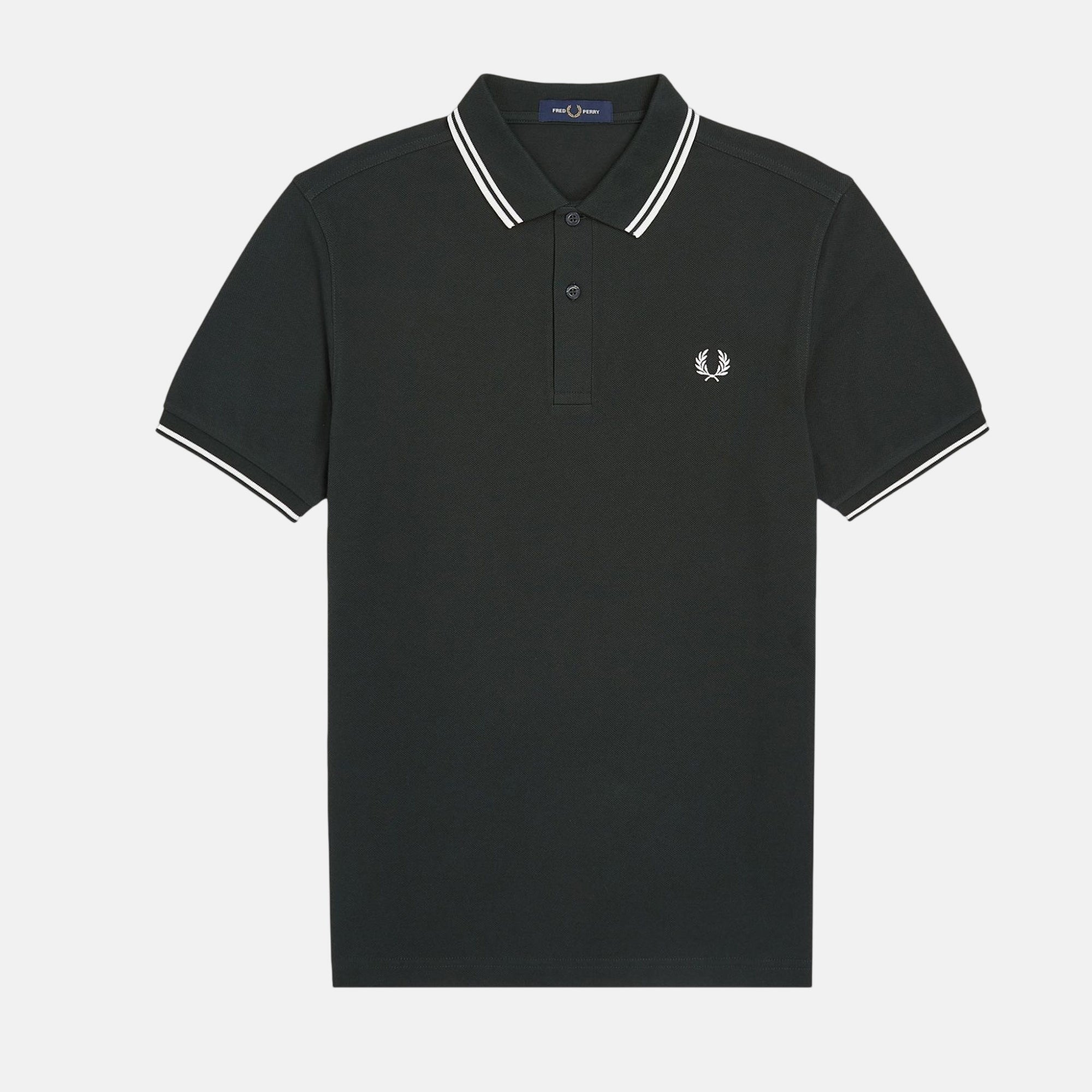 Fred Perry Twin Tipped Polo Shirt Night Green Snow White - SPR600-M - northern threads uk