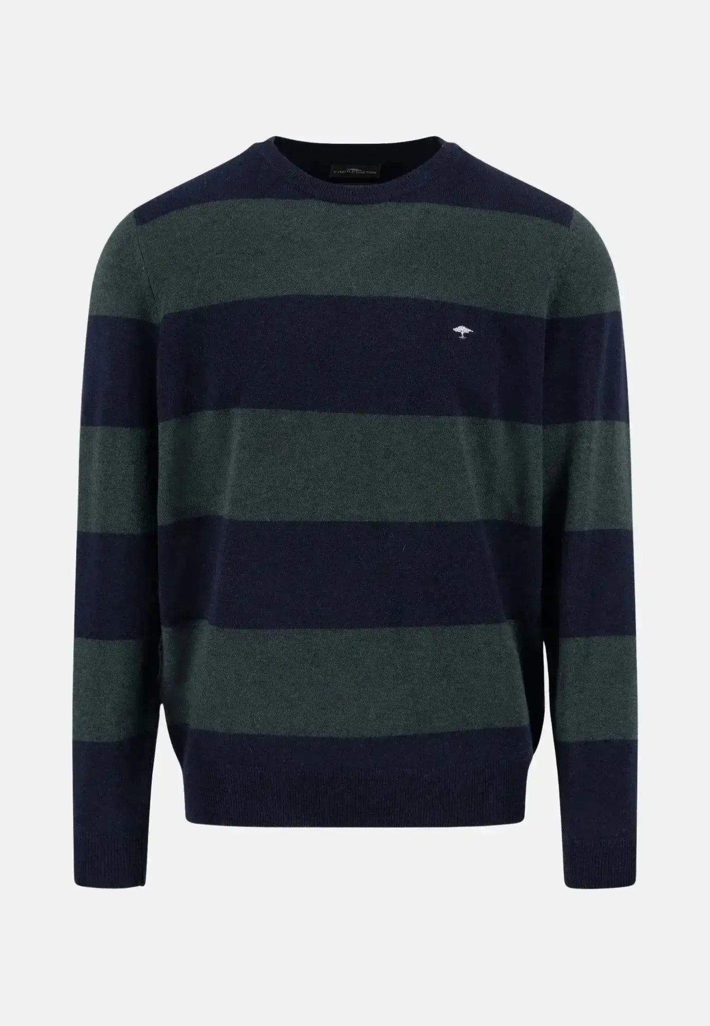 Fynch - Hatton Block Stripe Merino Wool Cashmere Crewneck Knit Navy - 1510809-690-S - northern threads uk