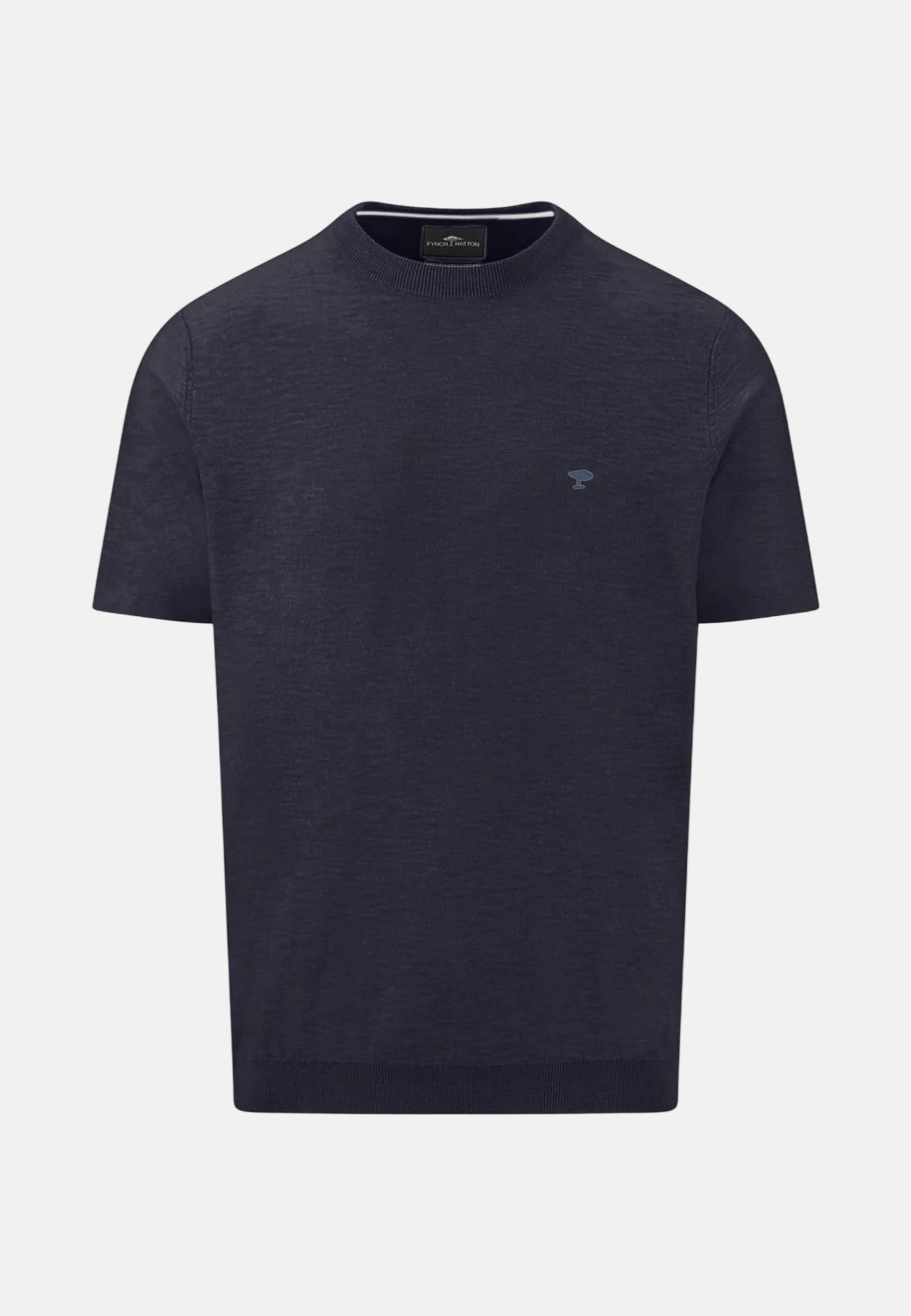 Fynch - Hatton Cotton Linen Fine Knit T-Shirt Navy - 1603701-690-M - northern threads uk