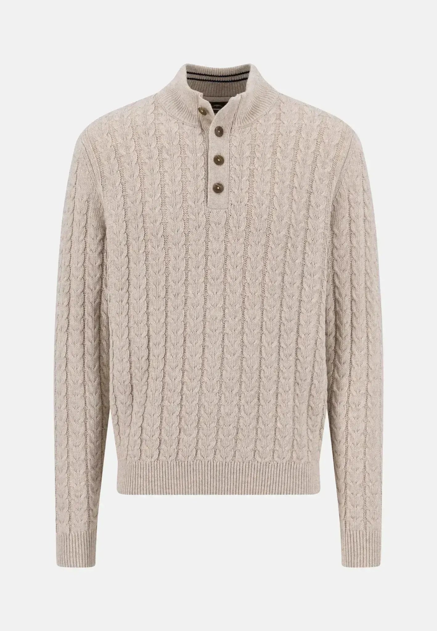 Fynch - Hatton Cotton - Wool Button Neck Cable Knit Sweater New Off - White - 1511601-824-S - northern threads uk