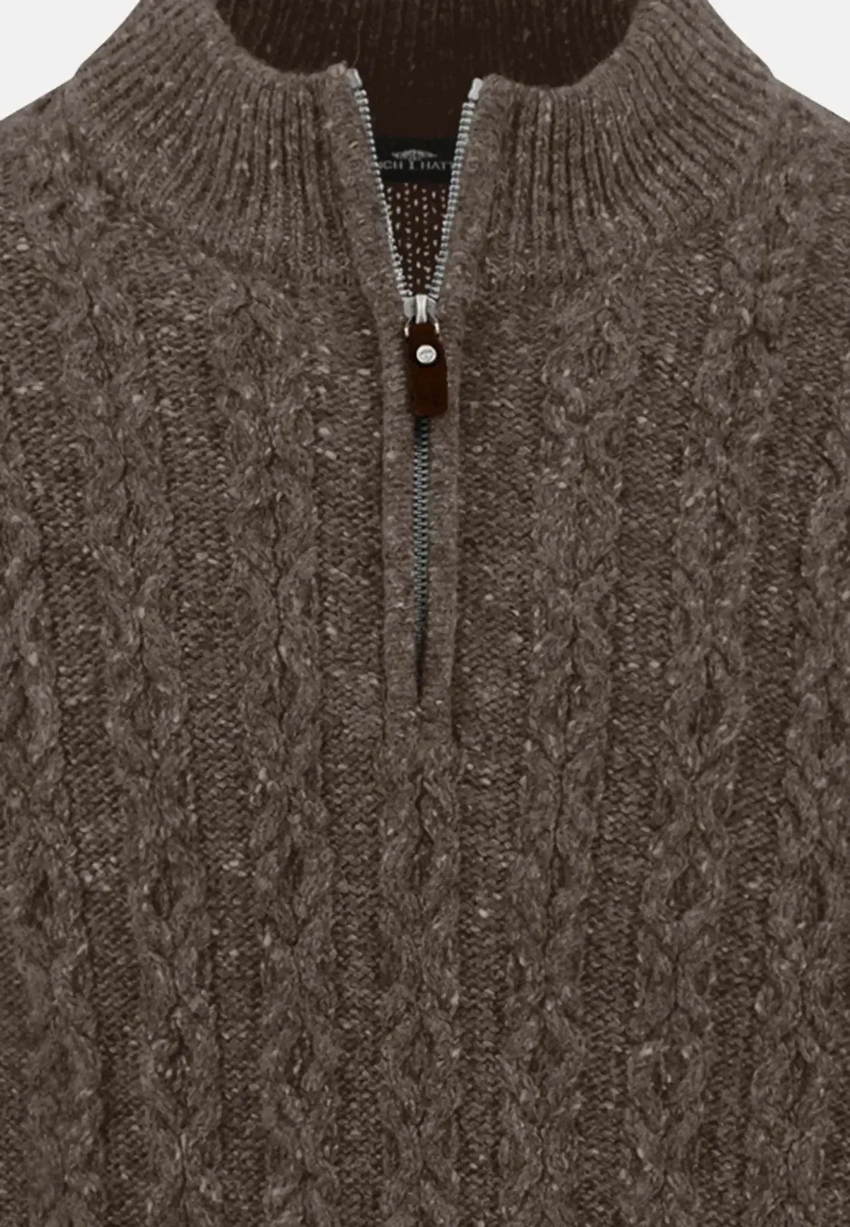 Fynch-Hatton Donegal Wool 1/4 Zip Cable Knit Dark Chocolate | Northern Threads Designer Menswear