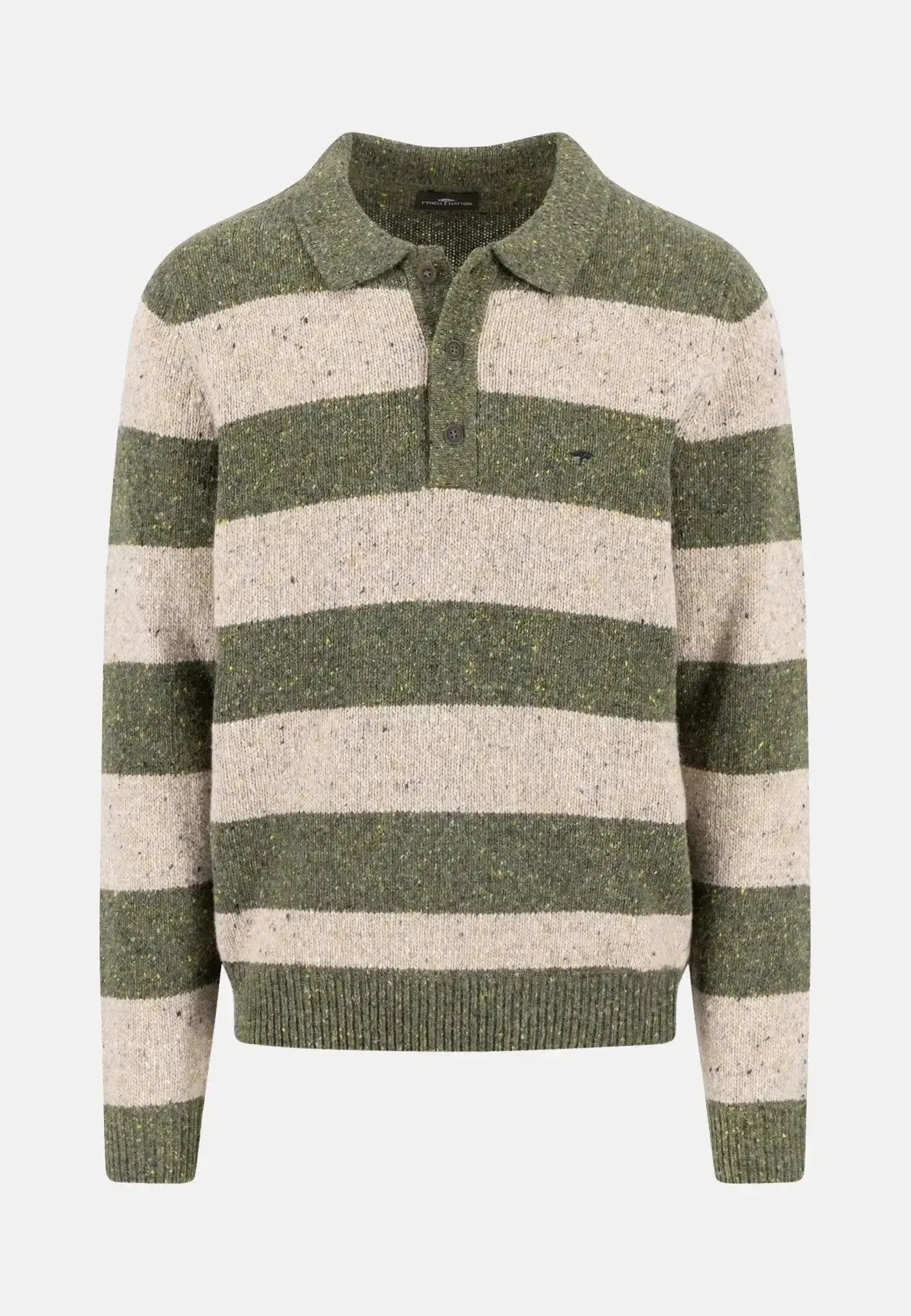 Fynch - Hatton Donegal Wool Striped Polo Collar Knit Dark Ivy - 1510362-737-S - northern threads uk