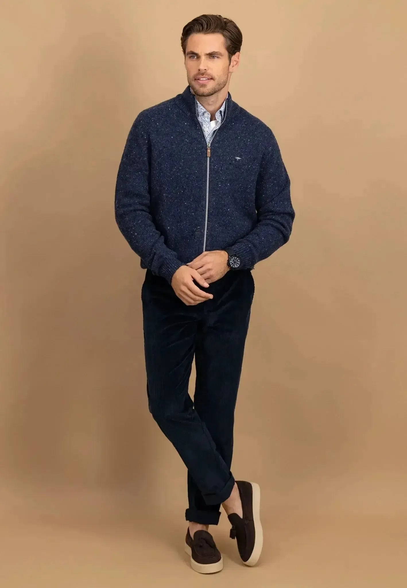Fynch - Hatton Donegal Wool Zip Cardigan Navy - northern threads