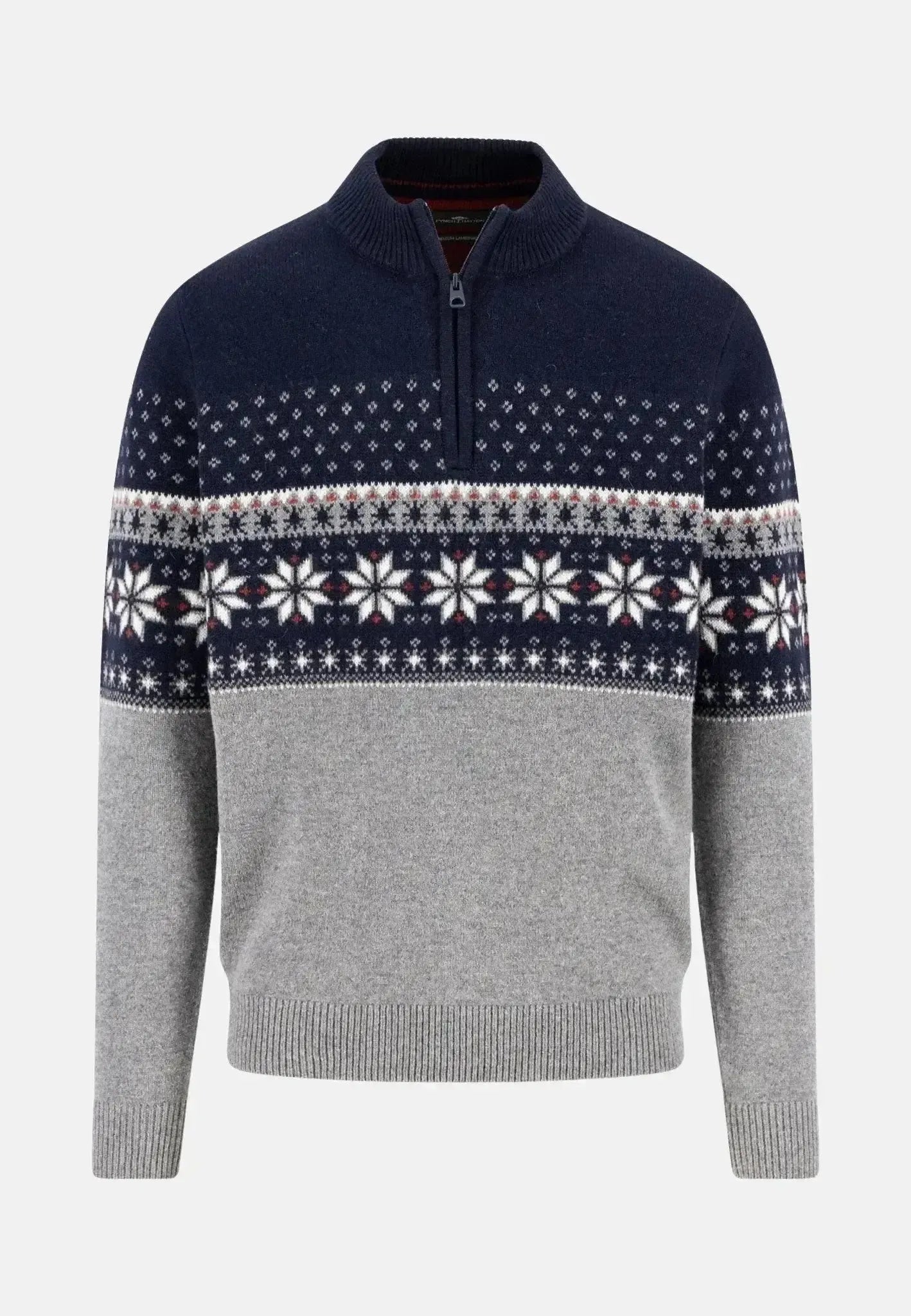 Fynch - Hatton Fair Isle Lambswool 1/4 Zip Knit Navy - 1510308-690-S - northern threads uk
