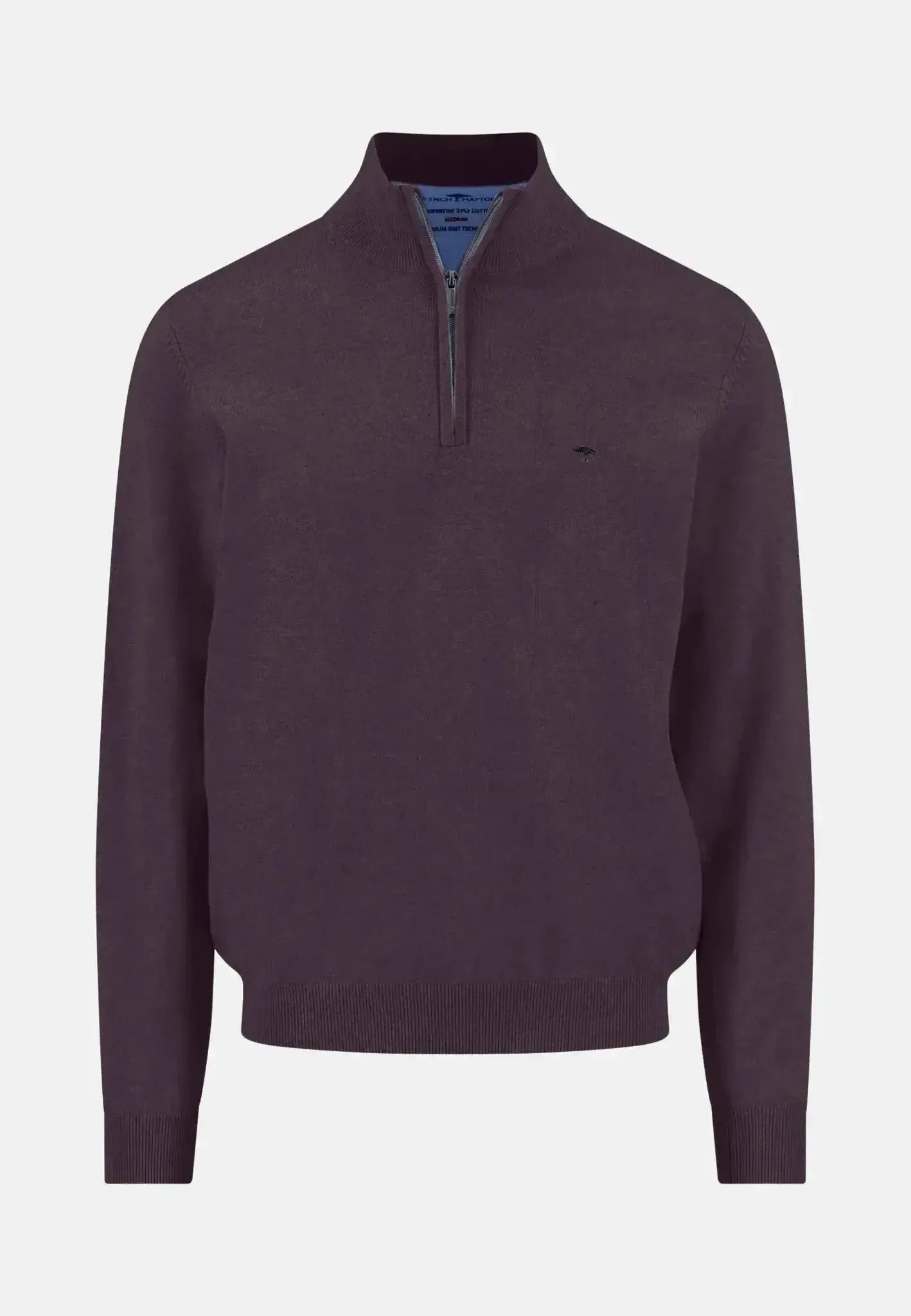 Fynch - Hatton Fine Knit Cotton 1/4 Zip Aubergine - 1613215-342-S - northern threads uk