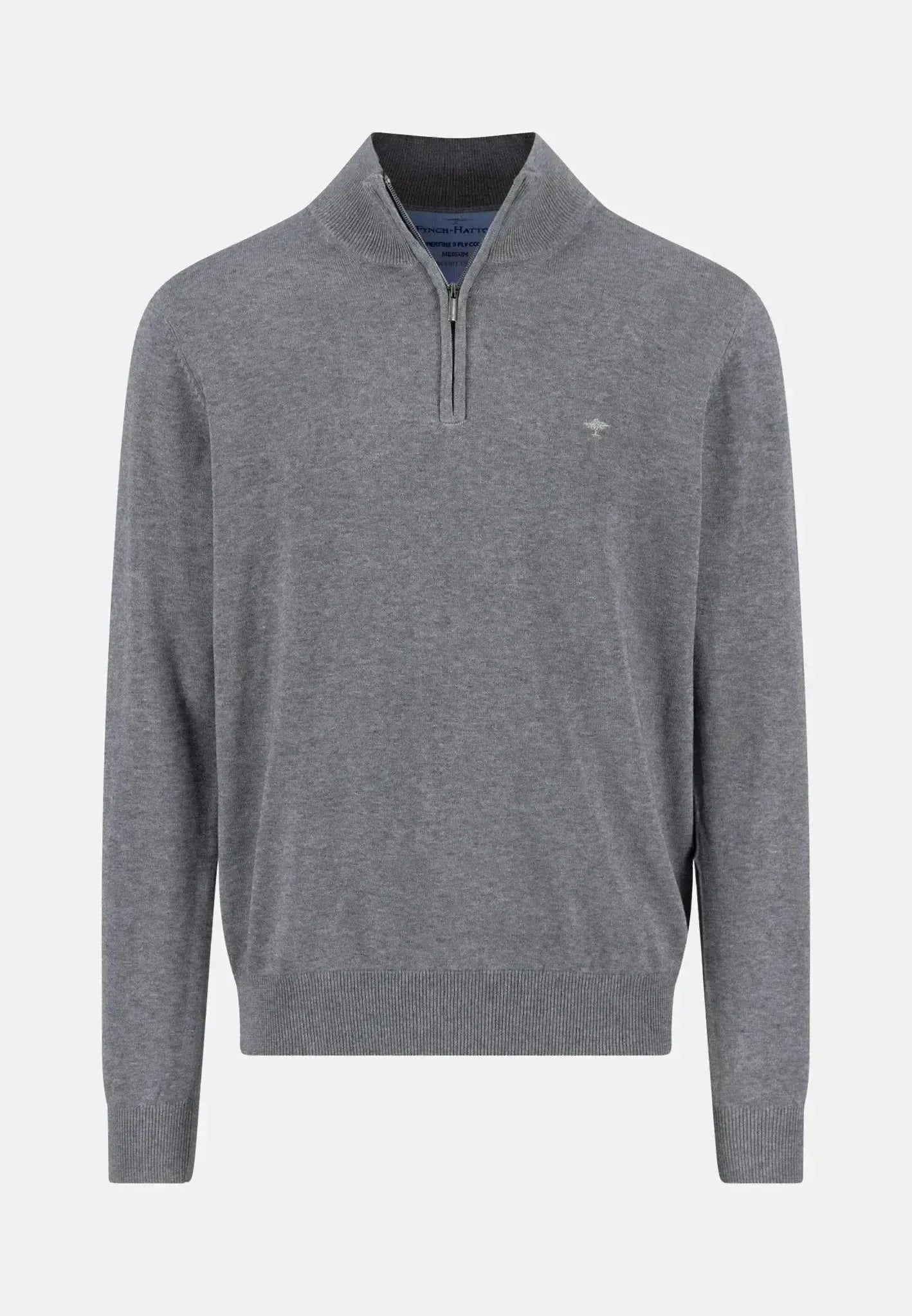 Fynch - Hatton Fine Knit Cotton 1/4 Zip Steel - SFPK215-936-S - northern threads uk