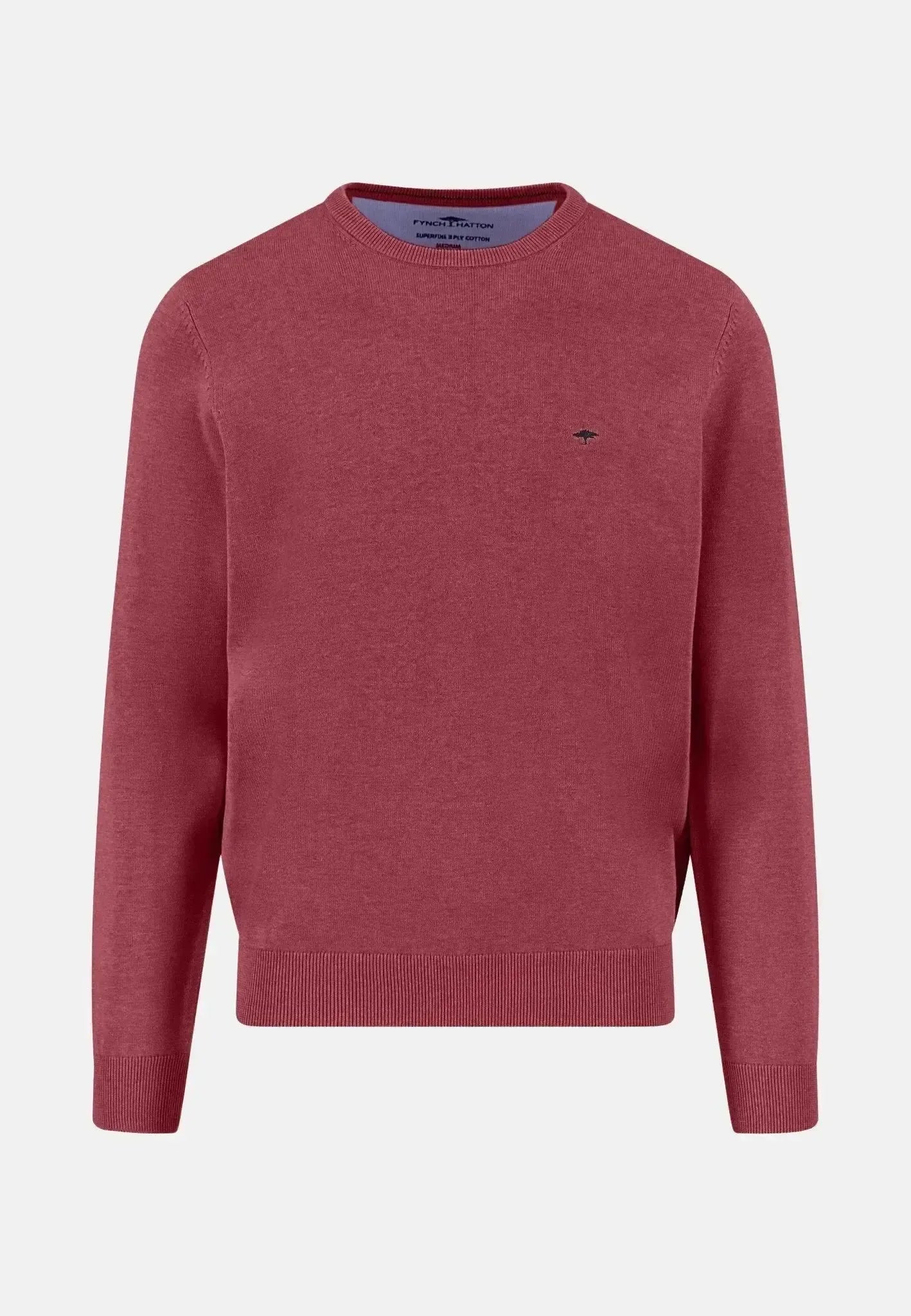 Fynch - Hatton Fine Knit Cotton Crewneck Berry - 1514210-415-S - northern threads uk