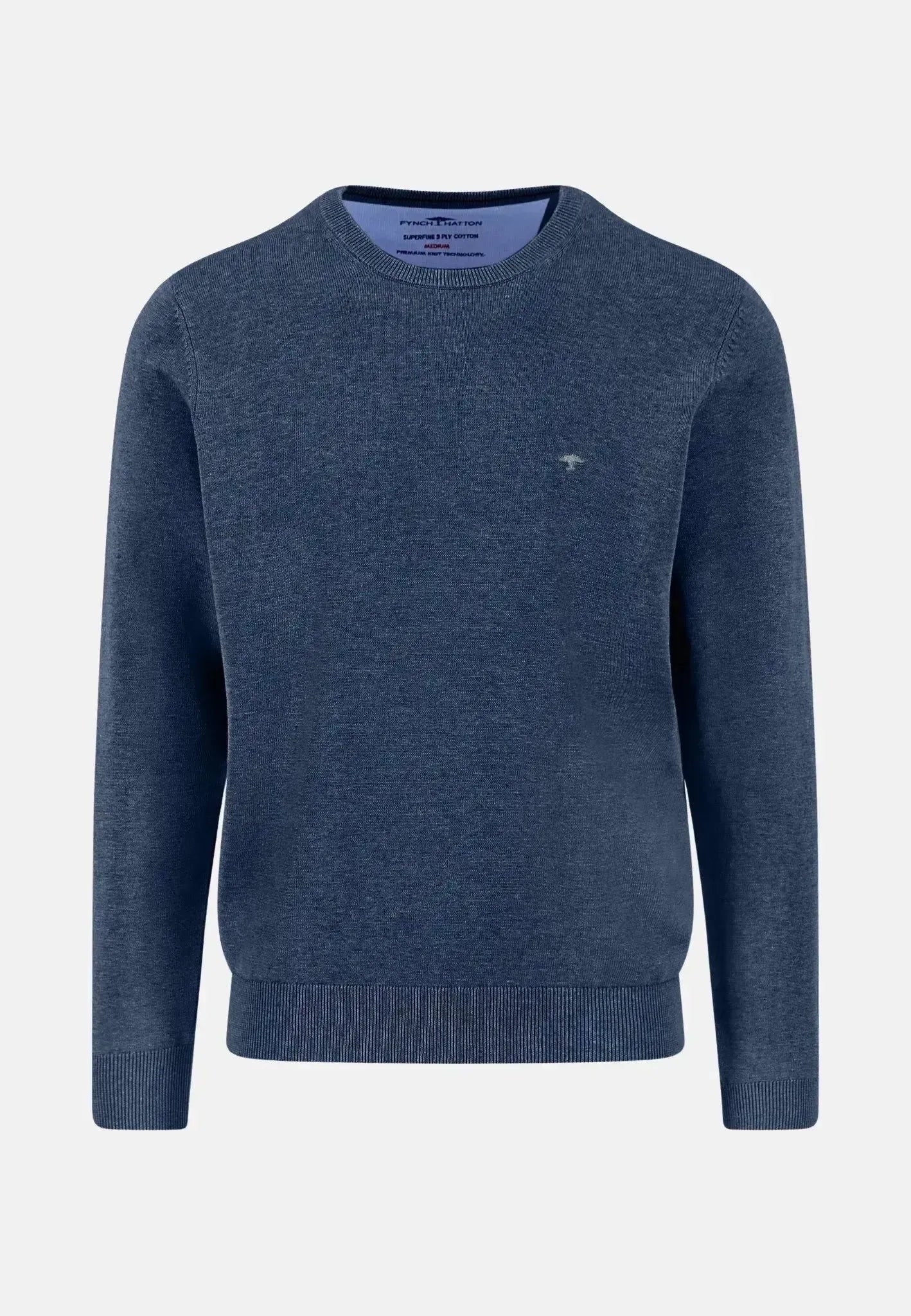 Fynch - Hatton Fine Knit Cotton Crewneck Night - 1514210-680-S - northern threads uk