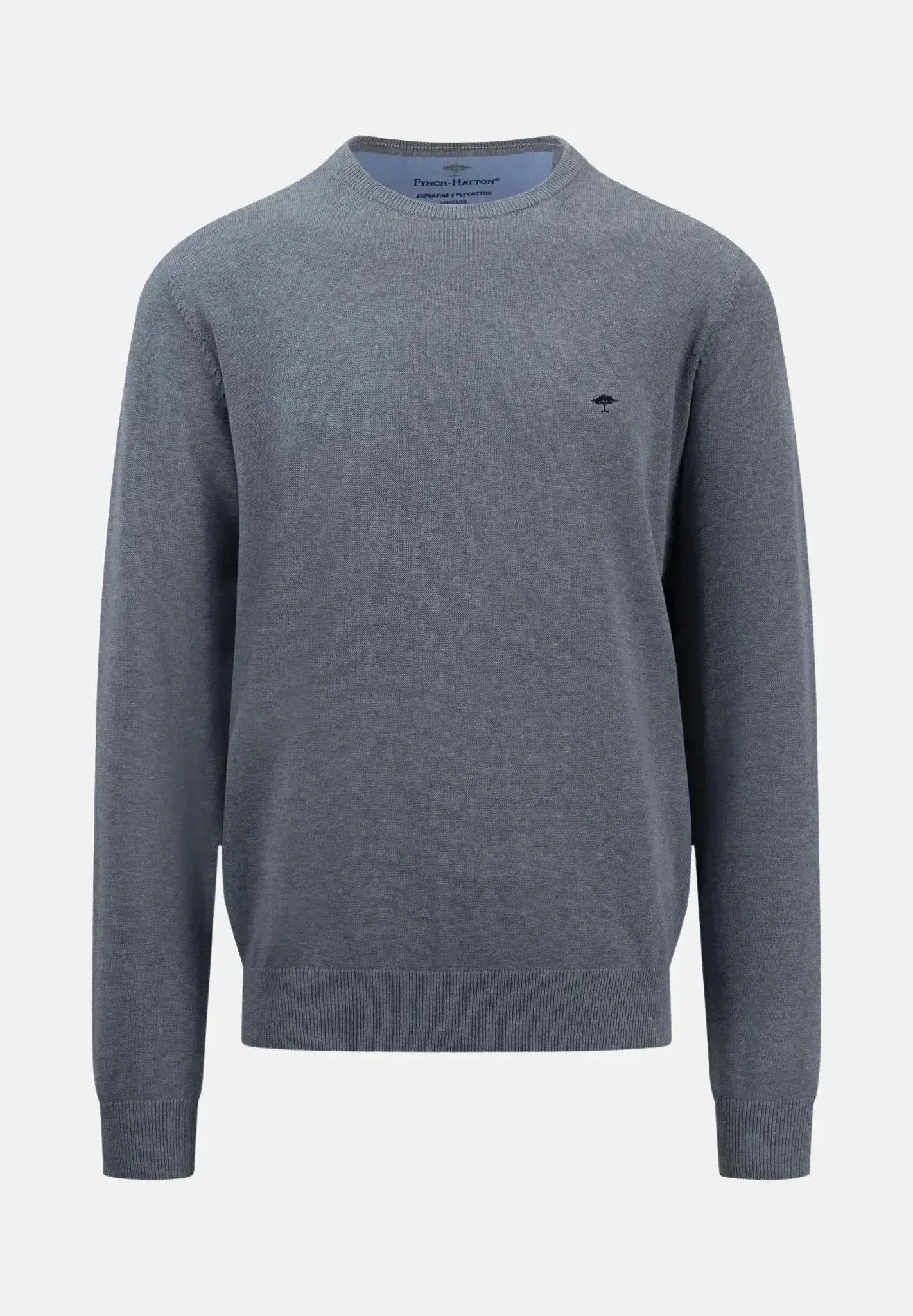 Fynch - Hatton Fine Knit Cotton Crewneck Steel - SFPK210-936-S - northern threads uk