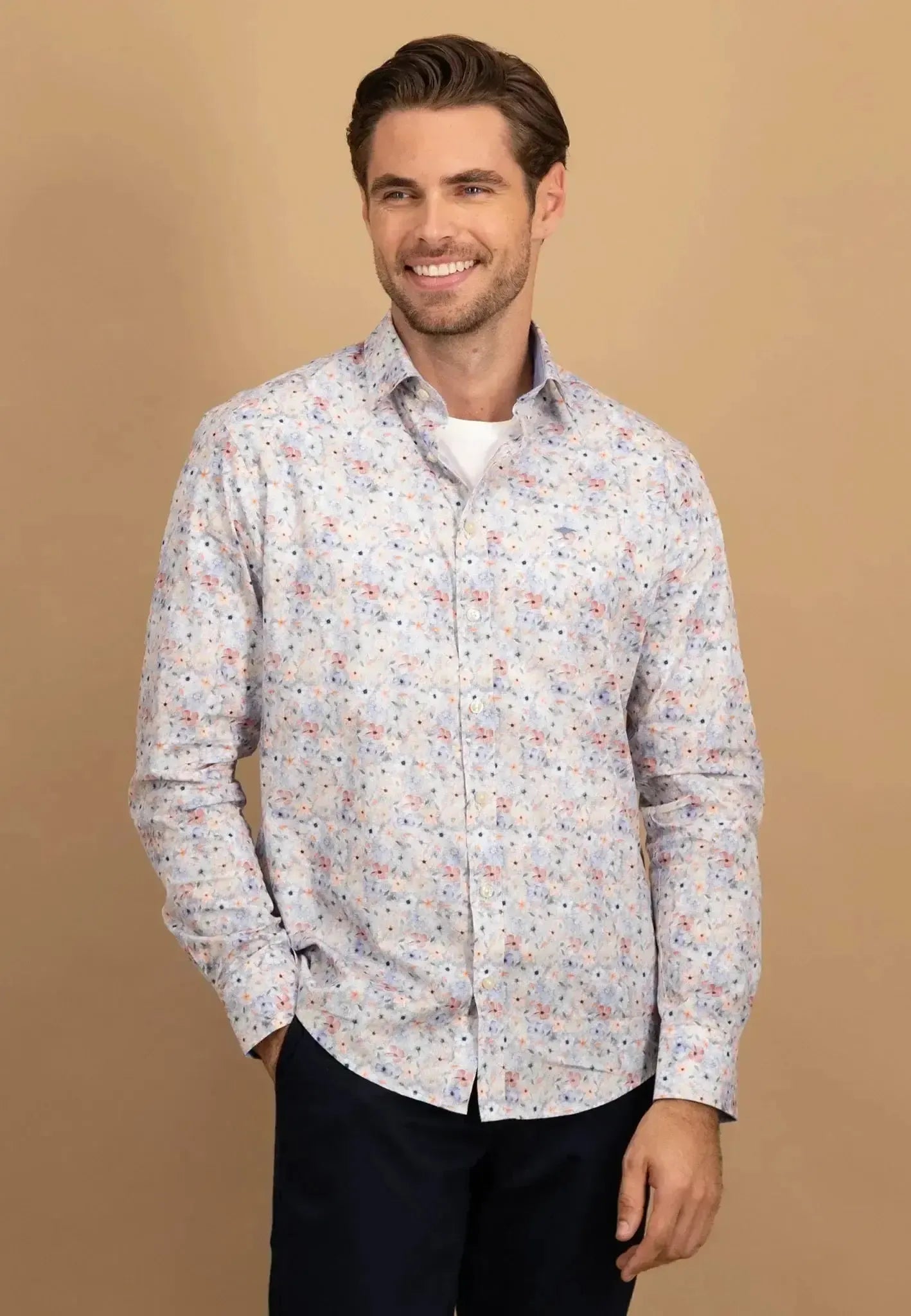 Fynch - Hatton Floral Kent Collar Shirt Peach - northern threads
