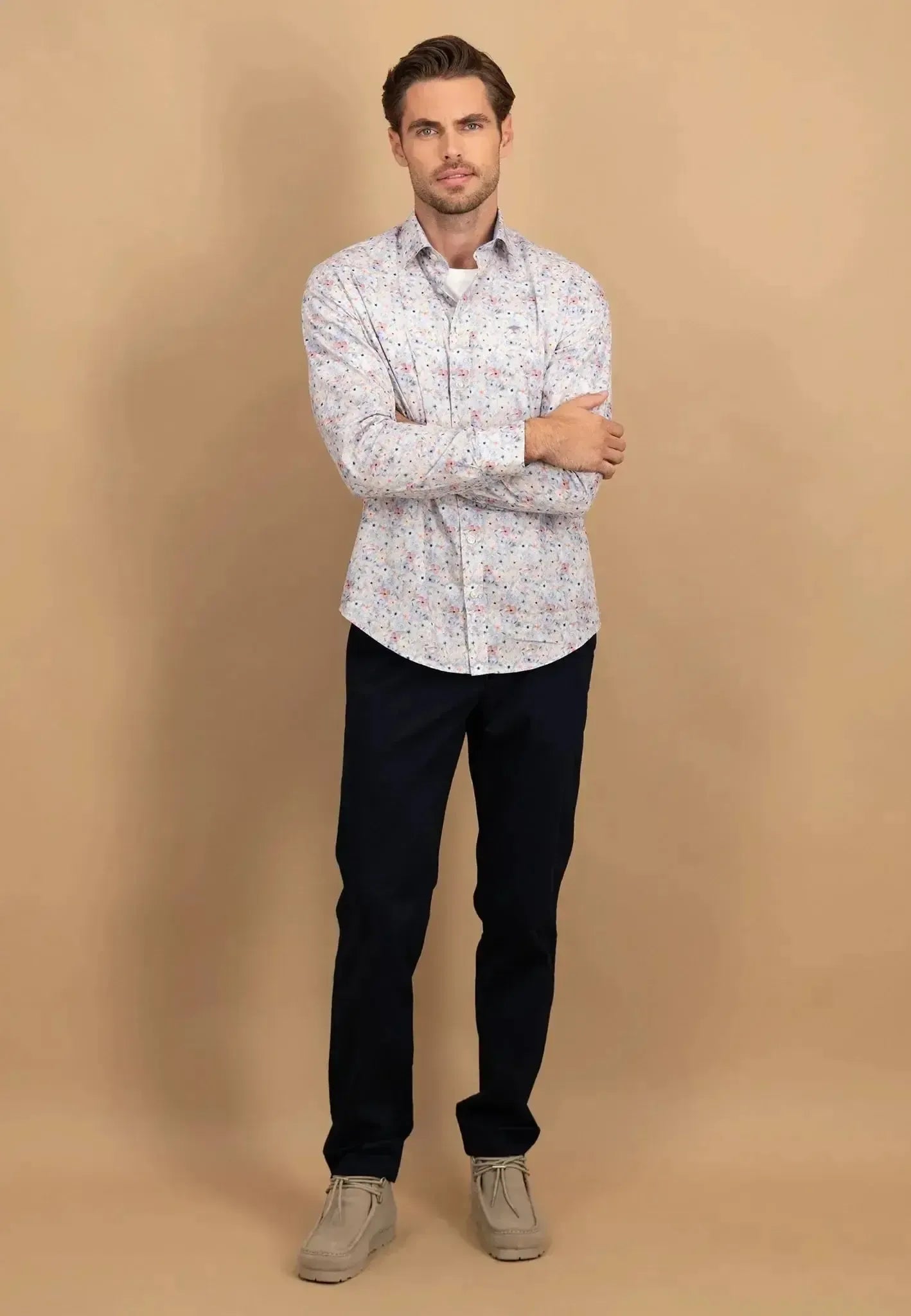 Fynch - Hatton Floral Kent Collar Shirt Peach - northern threads