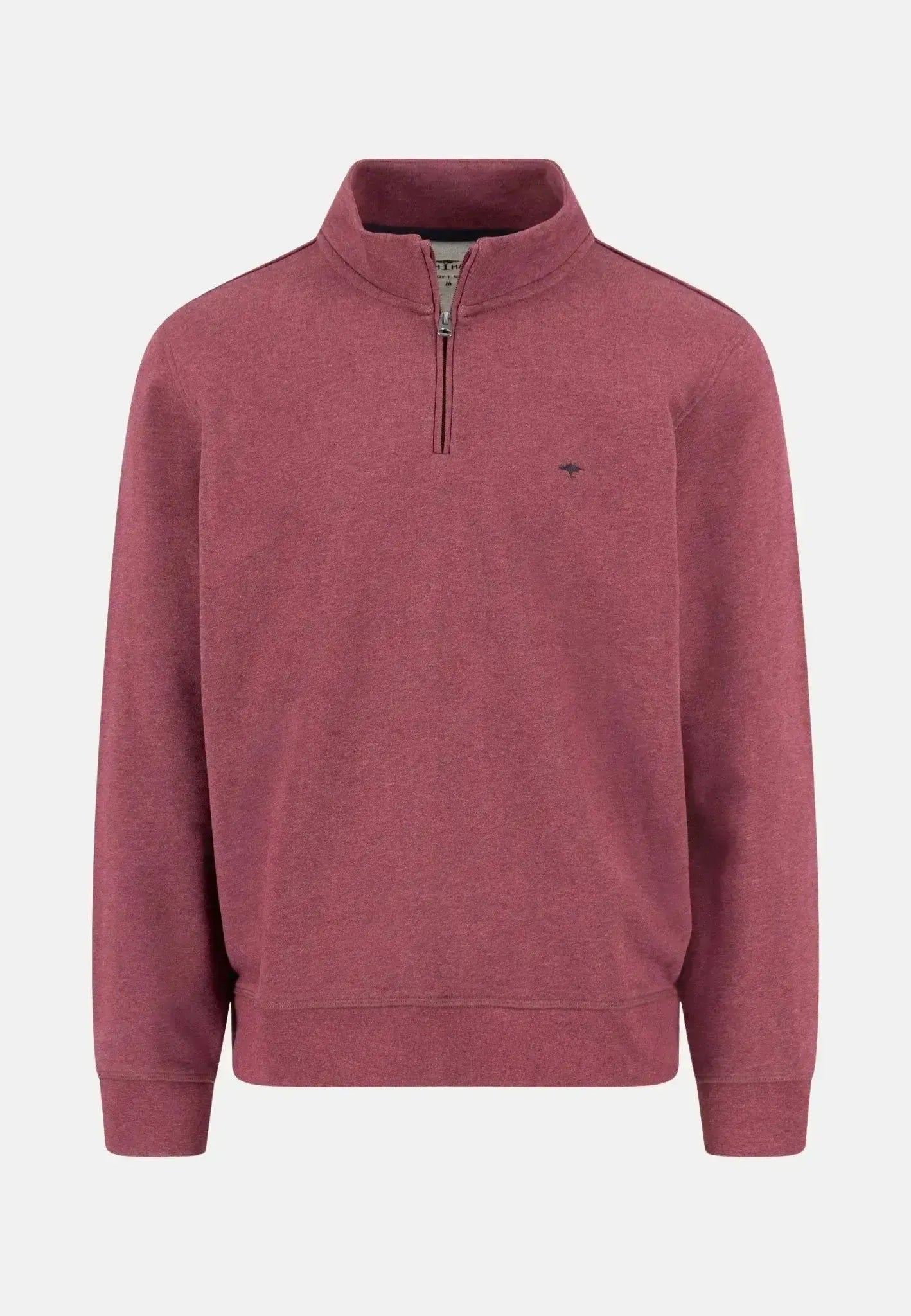 FYNCH-HATTON-Fynch-Hatton 1/4 Zip Stand Collar Cotton Sweat Deep Merlot-NORTHERN THREADS DESIGNER MENSWEAR