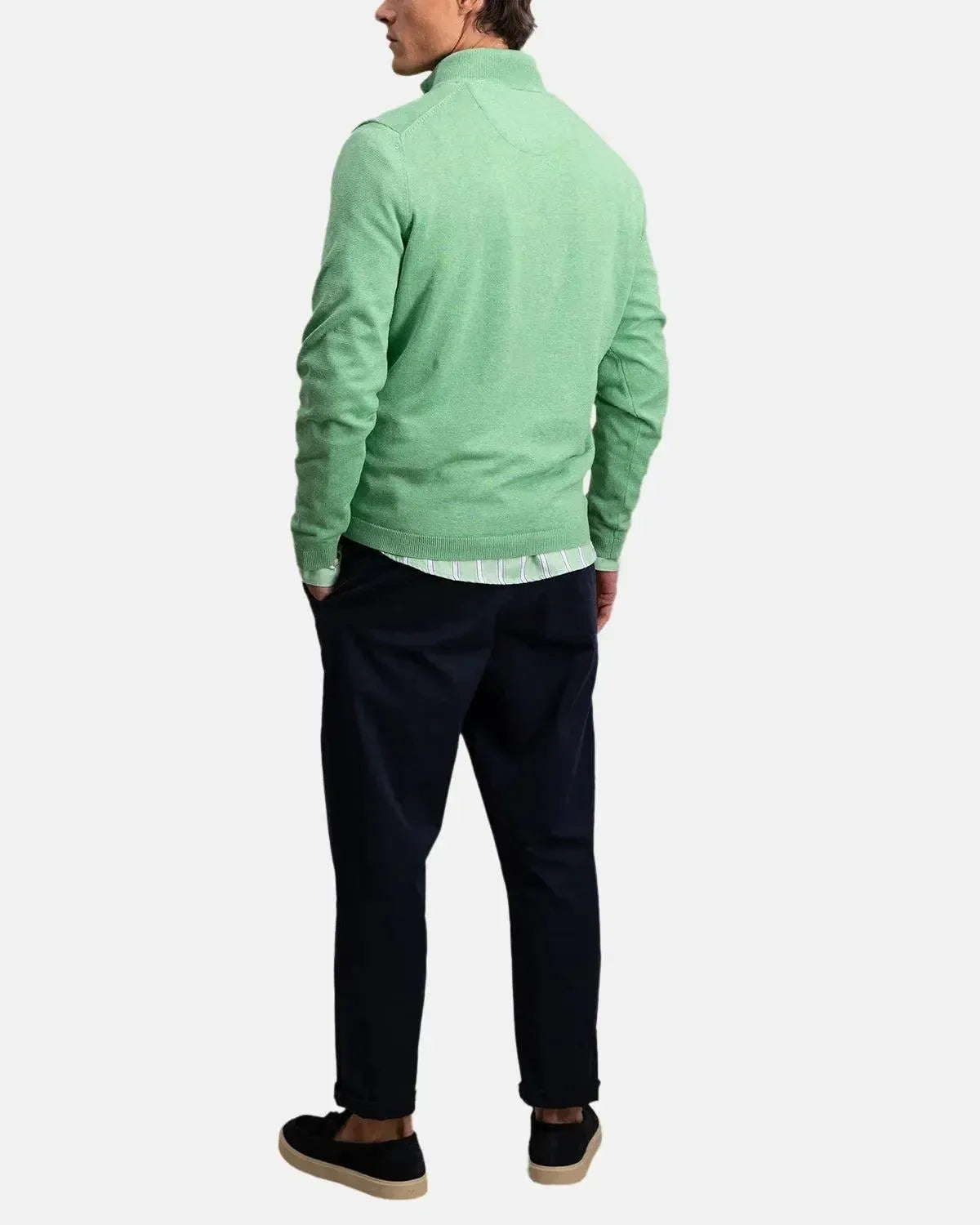 FYNCH-HATTON-FYNCH-HATTON AIR COTTON 1/4 ZIP KNIT TURF GREEN-NORTHERN THREADS DESIGNER MENSWEAR