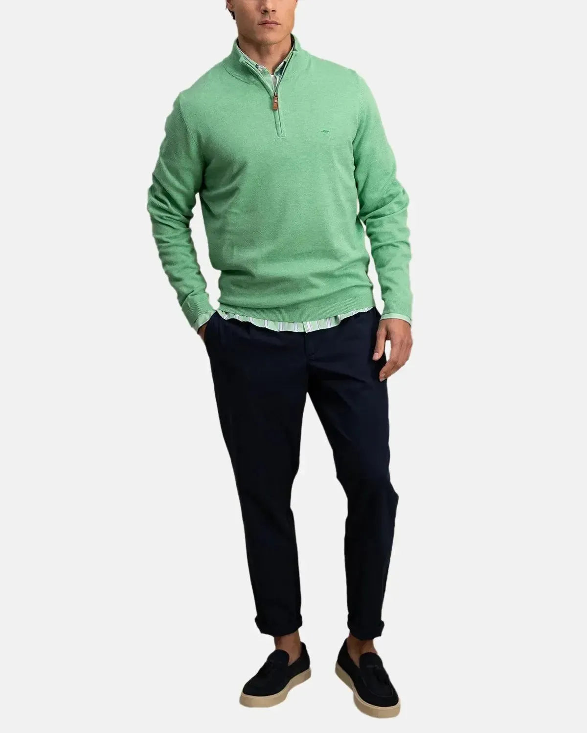 FYNCH-HATTON-FYNCH-HATTON AIR COTTON 1/4 ZIP KNIT TURF GREEN-NORTHERN THREADS DESIGNER MENSWEAR