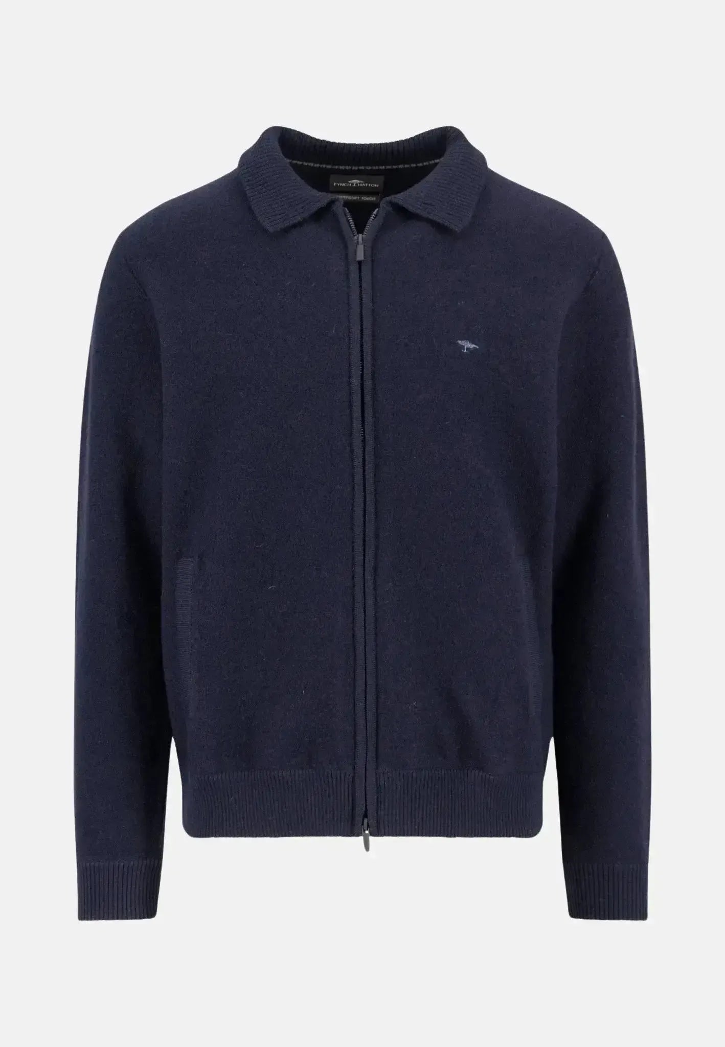 FYNCH-HATTON-Fynch-Hatton Boiled Wool Polo Collar Cardigan Navy-NORTHERN THREADS DESIGNER MENSWEAR