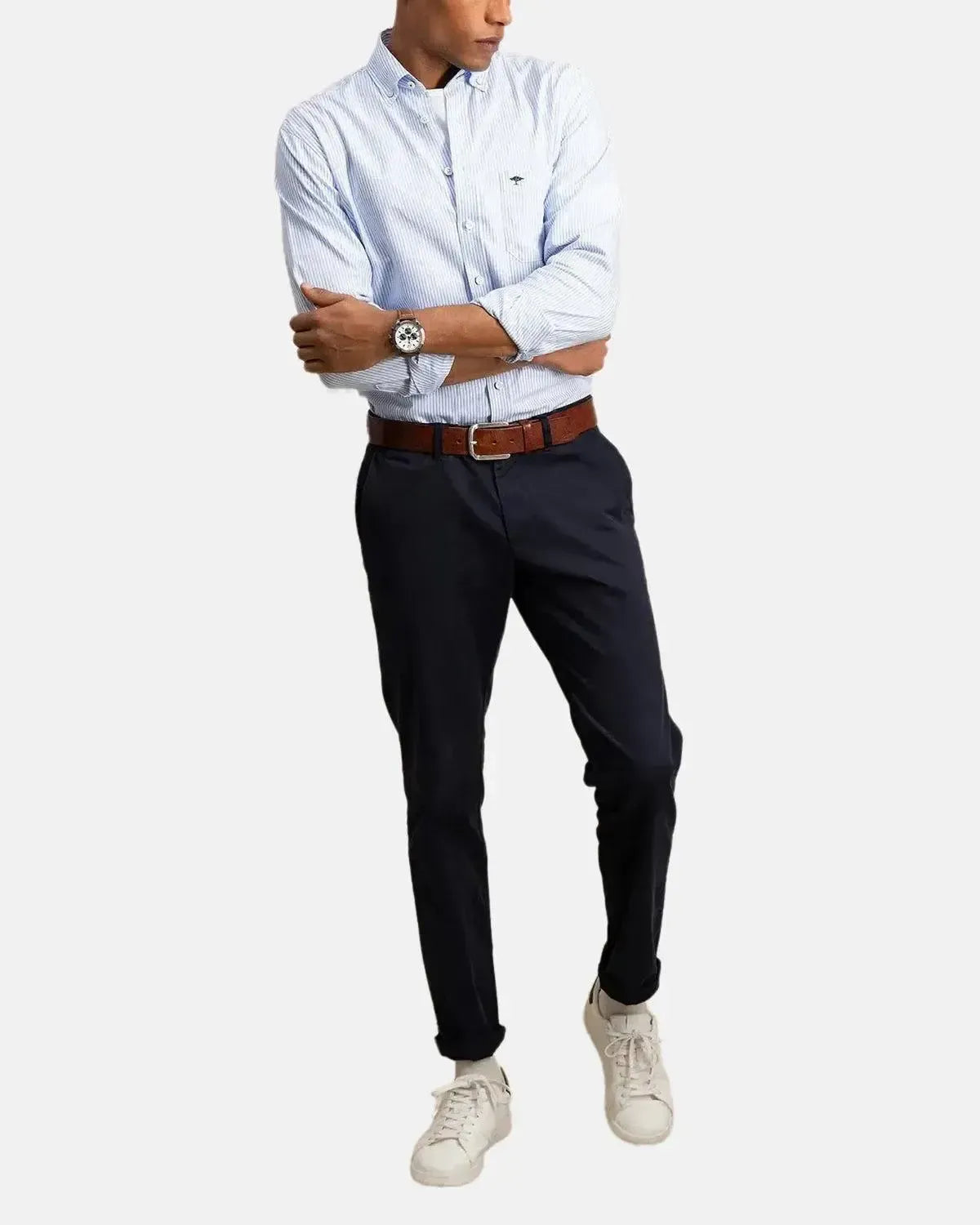 FYNCH-HATTON-FYNCH-HATTON BUTTON DOWN OXFORD SHIRT LIGHT BLUE STRIPE-NORTHERN THREADS DESIGNER MENSWEAR