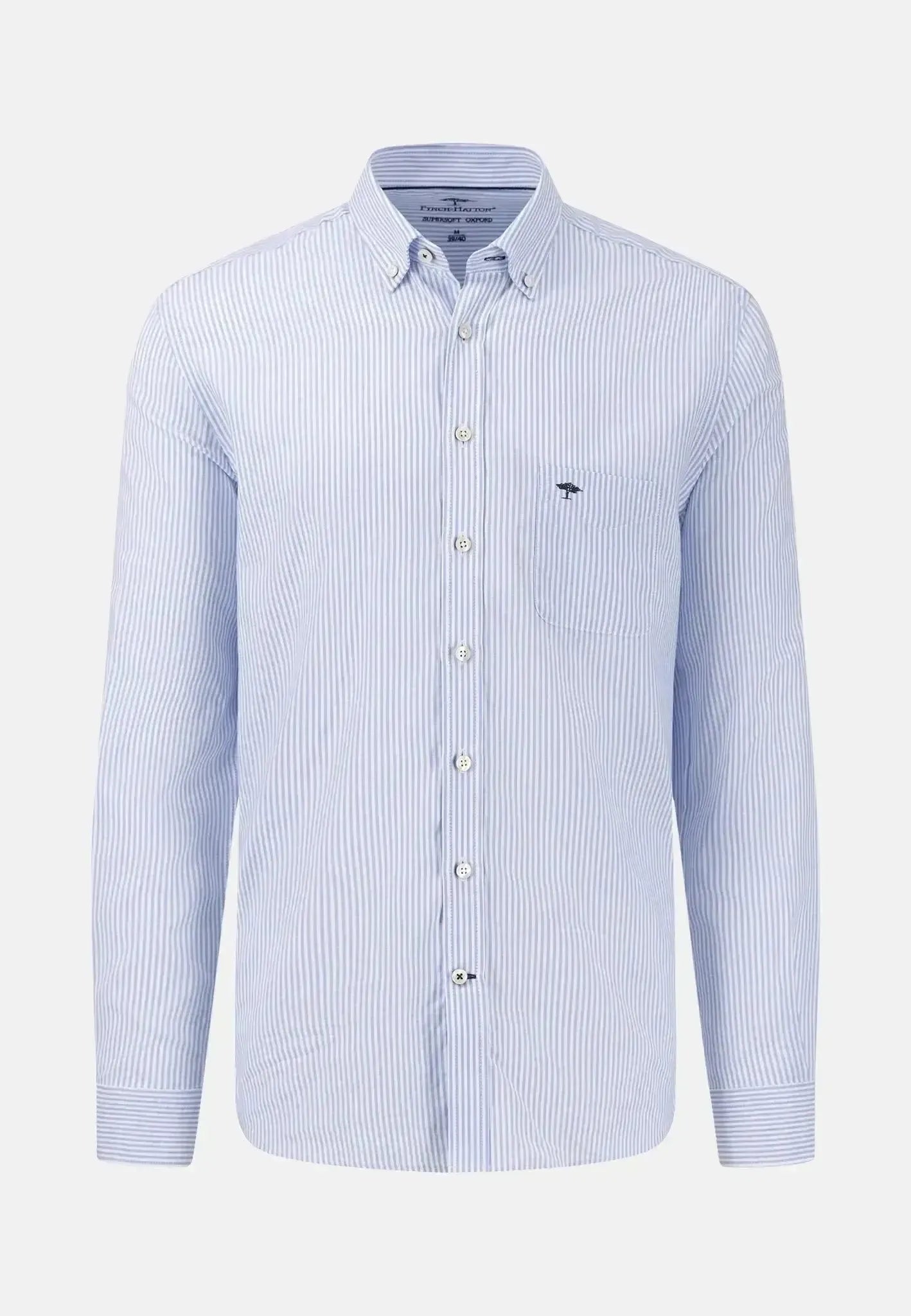 FYNCH-HATTON-Fynch-Hatton Button Down Oxford Shirt Light Blue Stripe-NORTHERN THREADS DESIGNER MENSWEAR