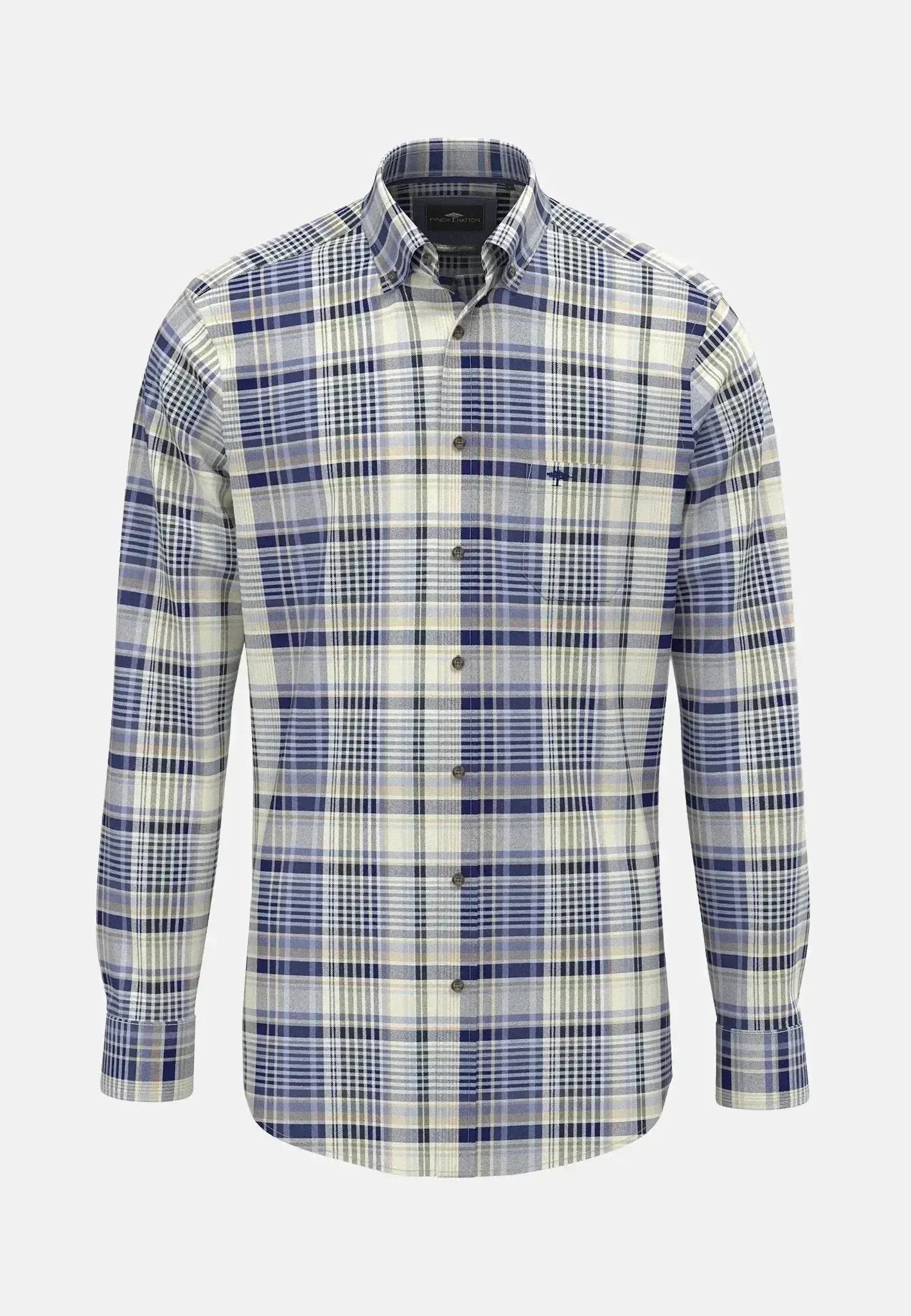 FYNCH-HATTON-Fynch-Hatton Colourful Flannel Button Down Check Shirt Misty Blue-NORTHERN THREADS DESIGNER MENSWEAR