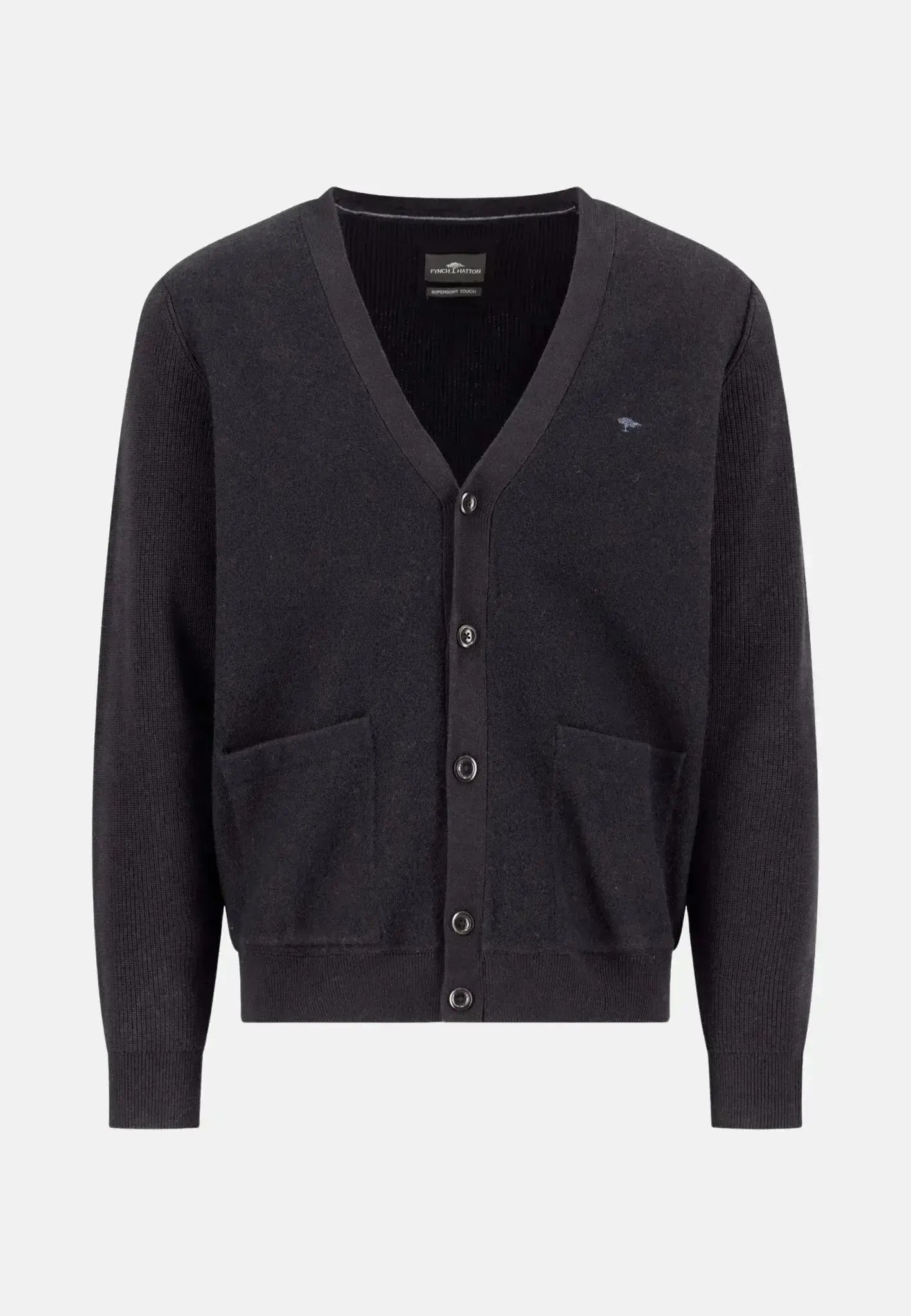 FYNCH-HATTON-Fynch-Hatton Cotton Wool Buttoned Cardigan Charcoal-NORTHERN THREADS DESIGNER MENSWEAR
