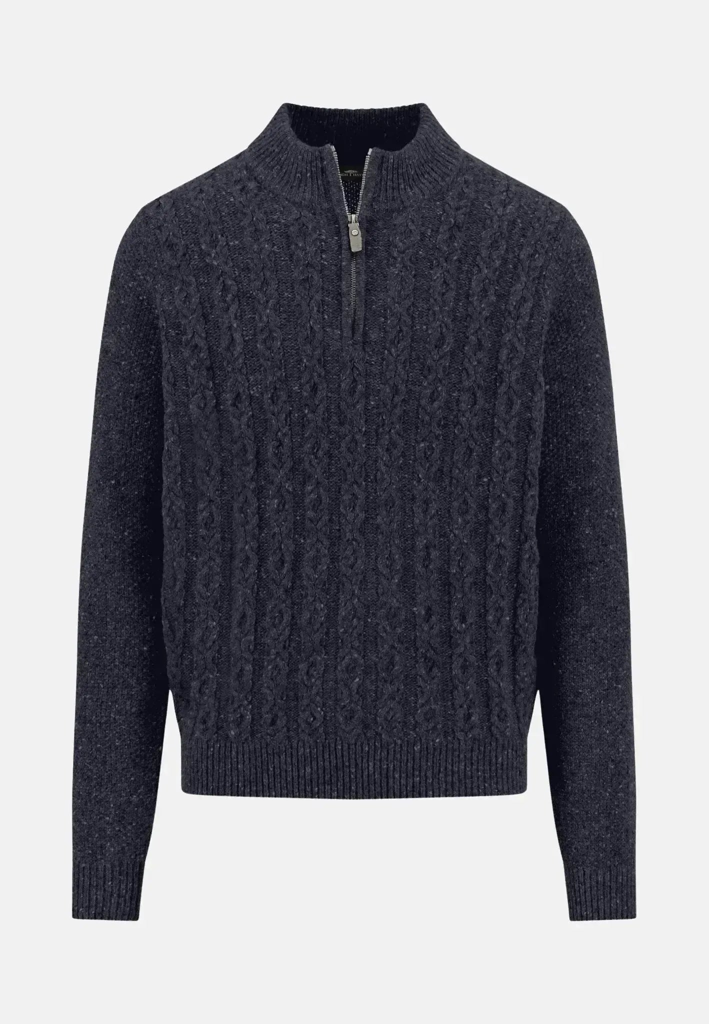 FYNCH-HATTON-Fynch-Hatton Donegal Wool 1/4 Zip Cable Knit Navy-NORTHERN THREADS DESIGNER MENSWEAR