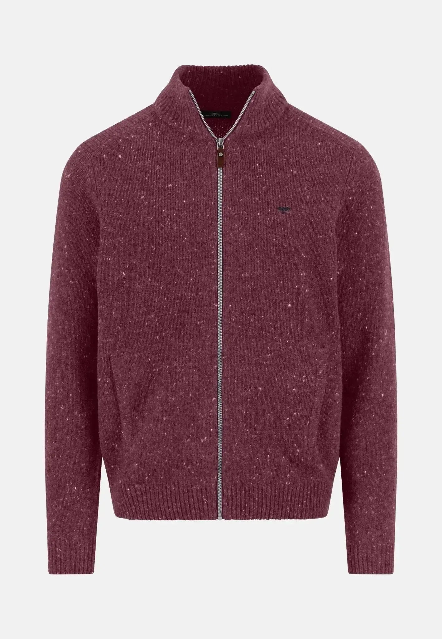 FYNCH-HATTON-Fynch-Hatton Donegal Wool Zip Cardigan Deep Merlot-NORTHERN THREADS DESIGNER MENSWEAR