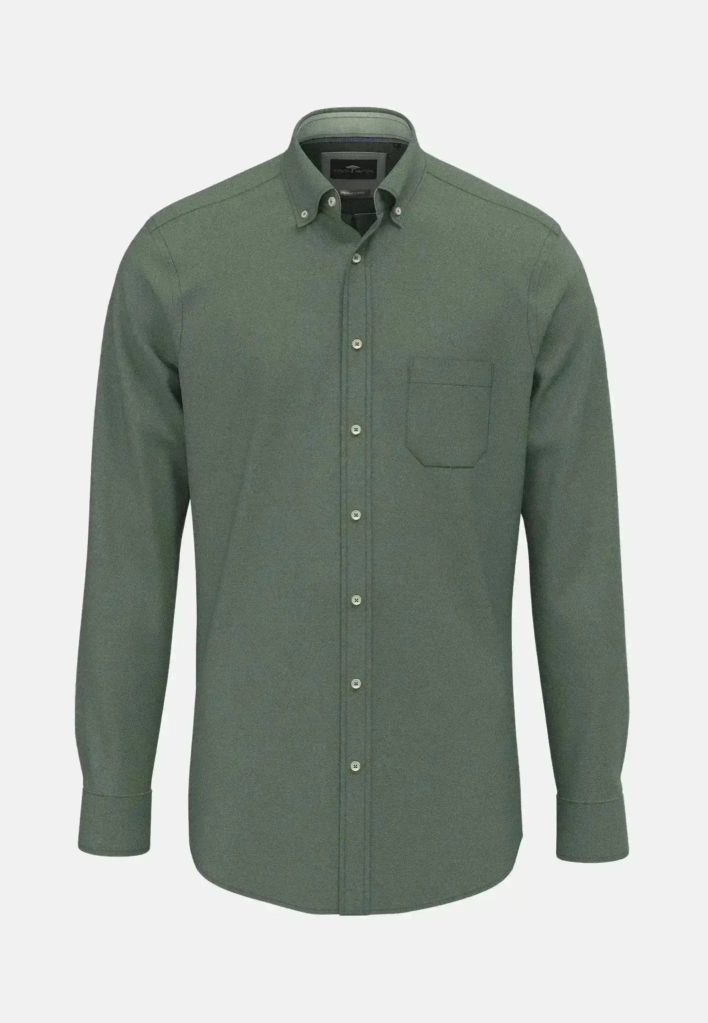 FYNCH-HATTON-Fynch-Hatton Essential Flannel Button Down Shirt Dark Ivy-NORTHERN THREADS DESIGNER MENSWEAR