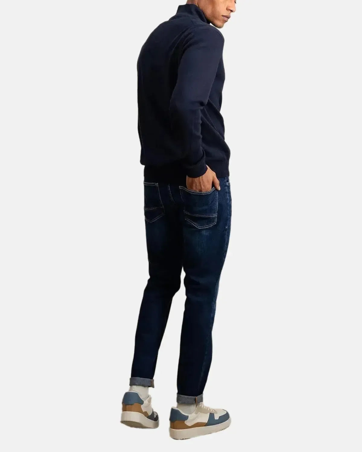 FYNCH-HATTON-FYNCH-HATTON FINE KNIT 1/4 ZIP COTTON KNIT NAVY-NORTHERN THREADS DESIGNER MENSWEAR