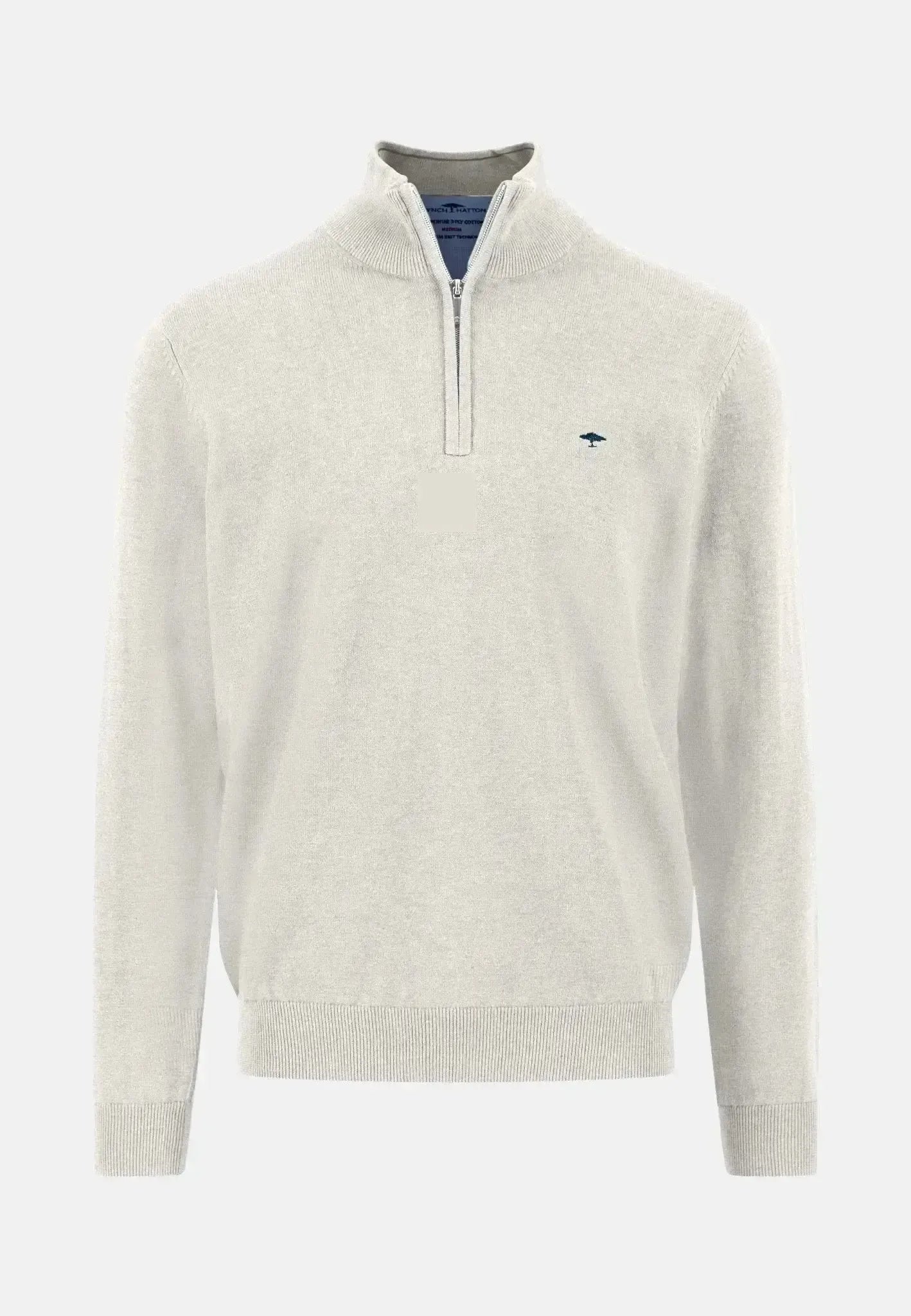 FYNCH-HATTON-Fynch-Hatton Fine Knit Cotton 1/4 Zip Antique White-NORTHERN THREADS DESIGNER MENSWEAR