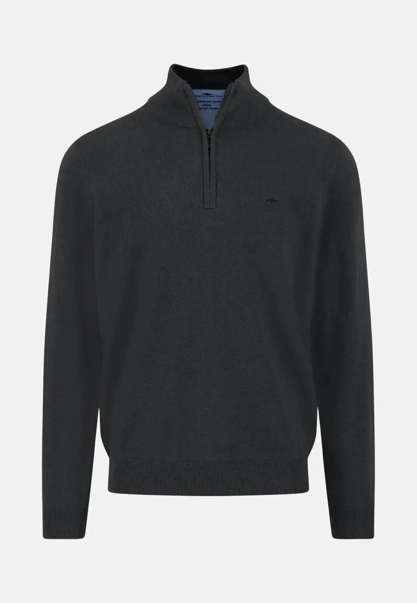 FYNCH-HATTON-Fynch-Hatton Fine Knit Cotton 1/4 Zip Black-NORTHERN THREADS DESIGNER MENSWEAR
