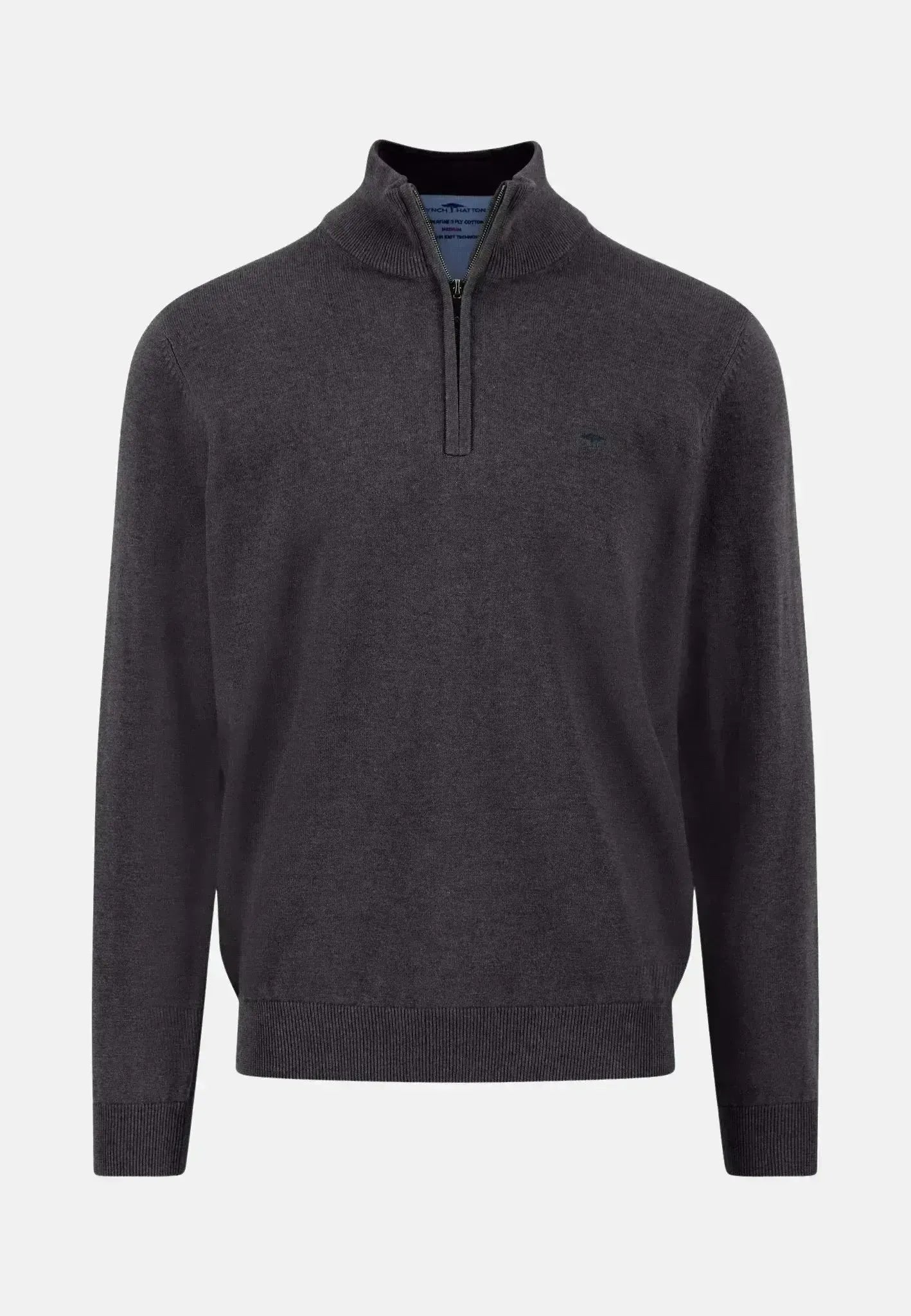 FYNCH-HATTON-Fynch-Hatton Fine Knit Cotton 1/4 Zip Charcoal-NORTHERN THREADS DESIGNER MENSWEAR