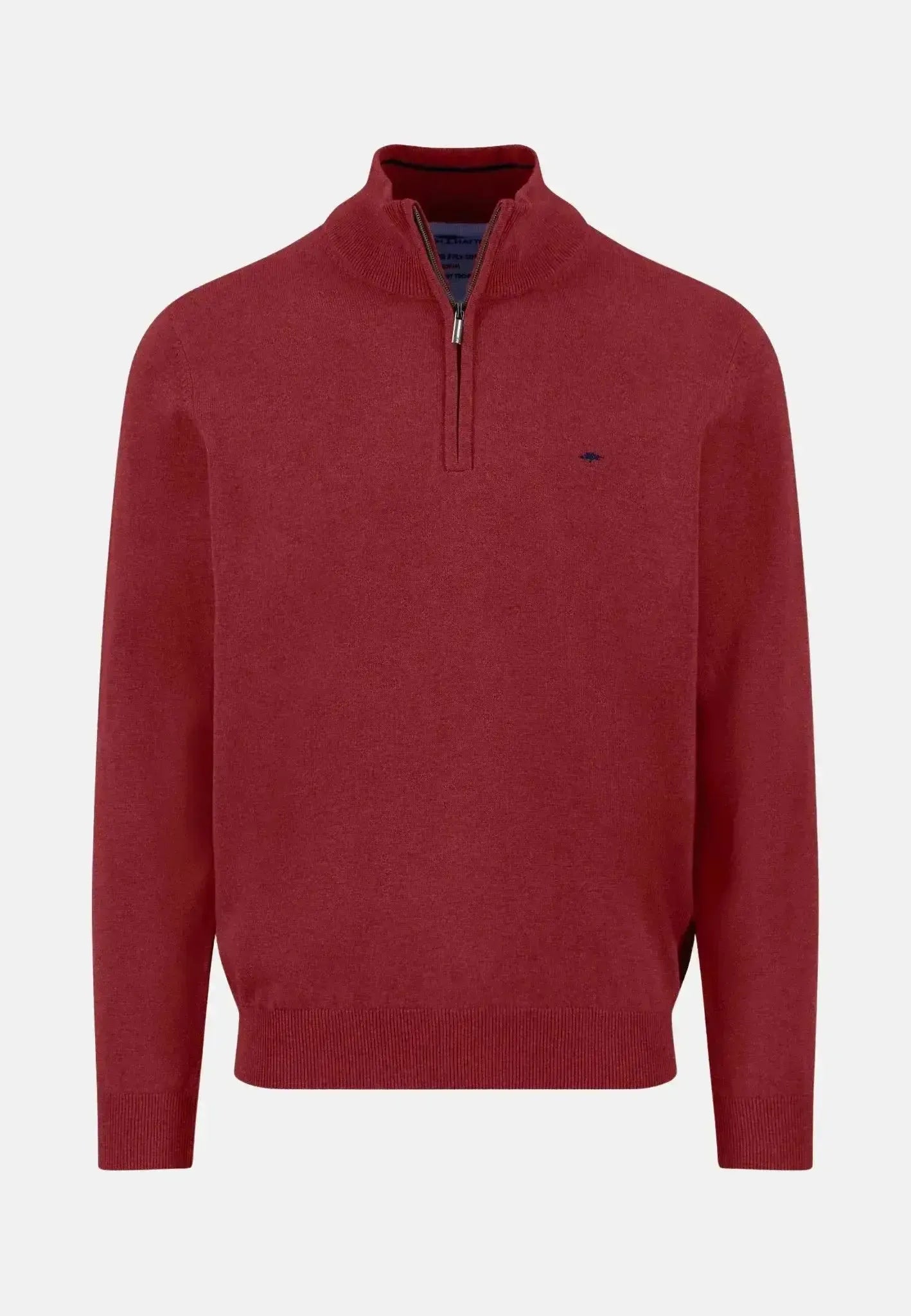 FYNCH-HATTON-Fynch-Hatton Fine Knit Cotton 1/4 Zip Garnet Red-NORTHERN THREADS DESIGNER MENSWEAR