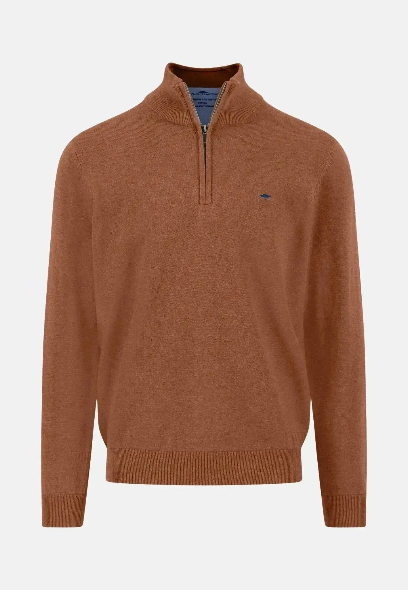 FYNCH-HATTON-Fynch-Hatton Fine Knit Cotton 1/4 Zip Hazel-NORTHERN THREADS DESIGNER MENSWEAR