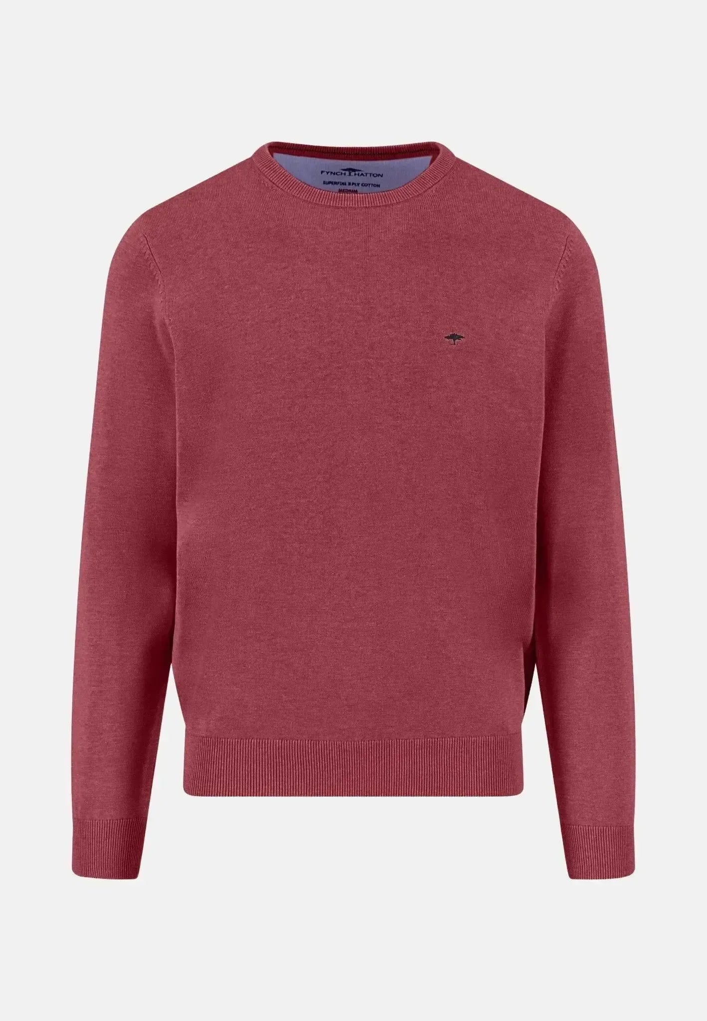 FYNCH-HATTON-Fynch-Hatton Fine Knit Cotton Crewneck Berry-NORTHERN THREADS DESIGNER MENSWEAR