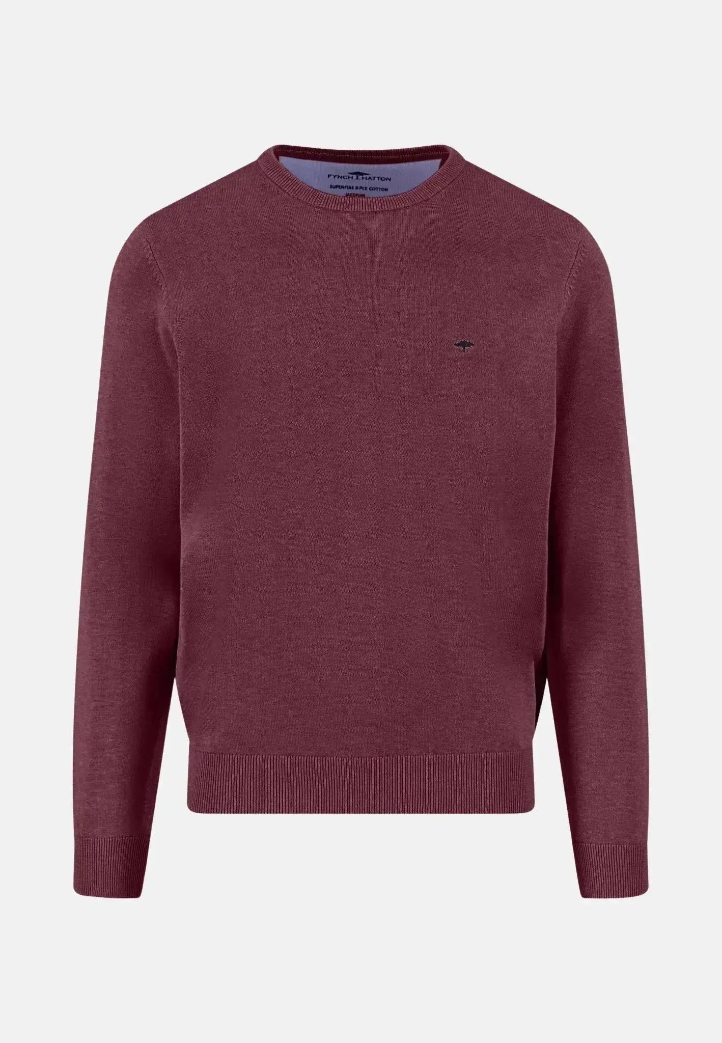FYNCH-HATTON-Fynch-Hatton Fine Knit Cotton Crewneck Deep Merlot-NORTHERN THREADS DESIGNER MENSWEAR