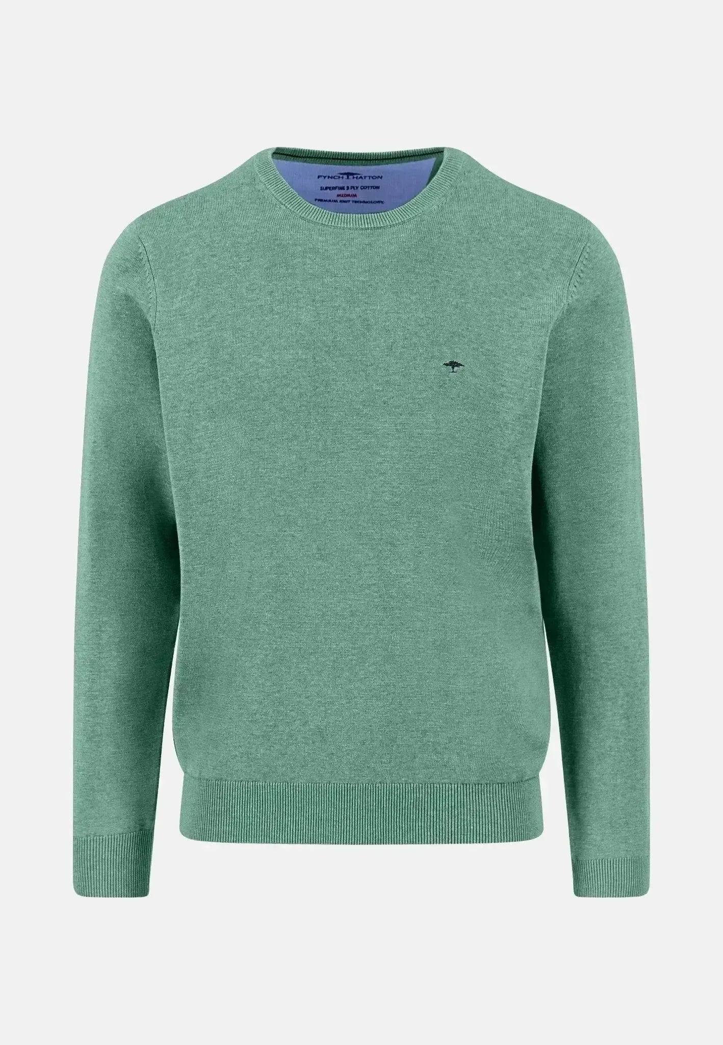 FYNCH-HATTON-Fynch-Hatton Fine Knit Cotton Crewneck Fern-NORTHERN THREADS DESIGNER MENSWEAR