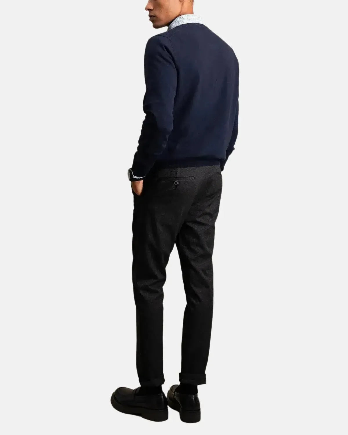 FYNCH-HATTON-FYNCH-HATTON FINE KNIT CREWNECK COTTON KNIT NAVY-NORTHERN THREADS DESIGNER MENSWEAR