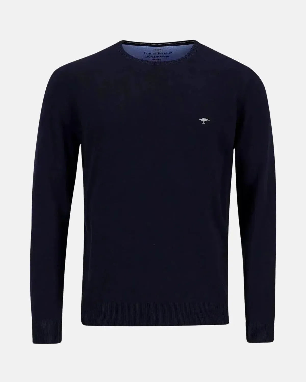 FYNCH-HATTON-FYNCH-HATTON FINE KNIT CREWNECK COTTON KNIT NAVY-NORTHERN THREADS DESIGNER MENSWEAR