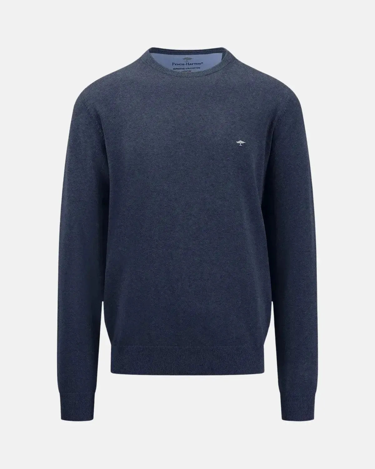 FYNCH-HATTON-FYNCH-HATTON FINE KNIT CREWNECK COTTON KNIT NAVY-NORTHERN THREADS DESIGNER MENSWEAR