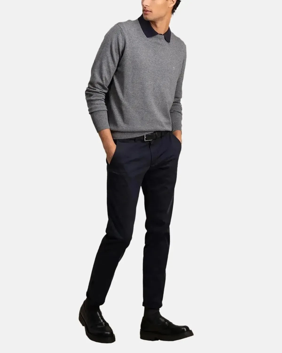 FYNCH-HATTON-FYNCH-HATTON FINE KNIT CREWNECK COTTON KNIT STEEL-NORTHERN THREADS DESIGNER MENSWEAR