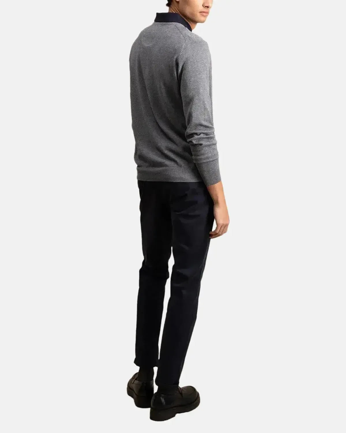 FYNCH-HATTON-FYNCH-HATTON FINE KNIT CREWNECK COTTON KNIT STEEL-NORTHERN THREADS DESIGNER MENSWEAR