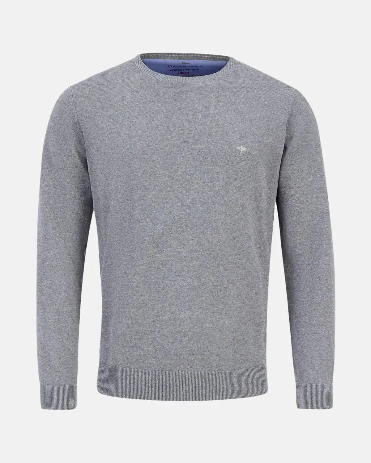 FYNCH-HATTON-FYNCH-HATTON FINE KNIT CREWNECK COTTON KNIT STEEL-NORTHERN THREADS DESIGNER MENSWEAR