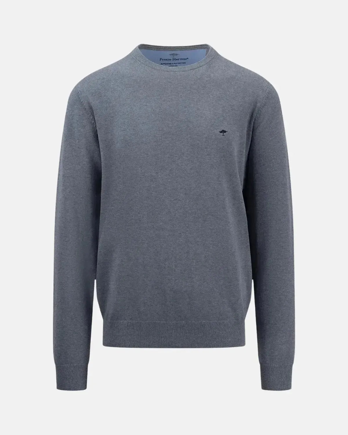 FYNCH-HATTON-FYNCH-HATTON FINE KNIT CREWNECK COTTON KNIT STEEL-NORTHERN THREADS DESIGNER MENSWEAR