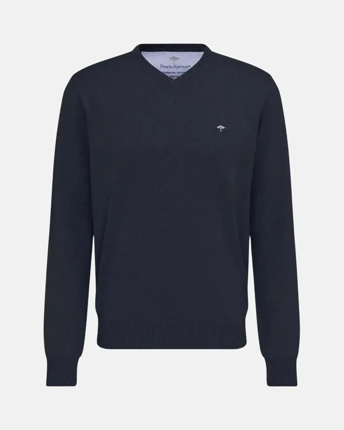 FYNCH-HATTON-FYNCH-HATTON FINE KNIT V-NECK COTTON KNIT NAVY-NORTHERN THREADS DESIGNER MENSWEAR