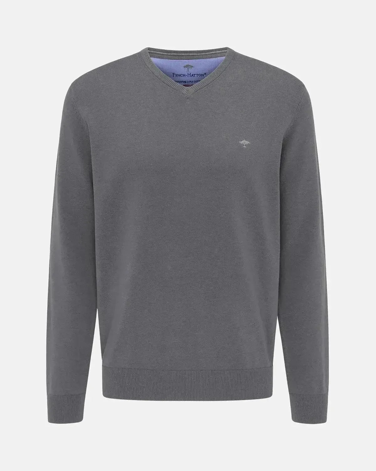 FYNCH-HATTON-FYNCH-HATTON FINE KNIT V-NECK COTTON KNIT STEEL-NORTHERN THREADS DESIGNER MENSWEAR
