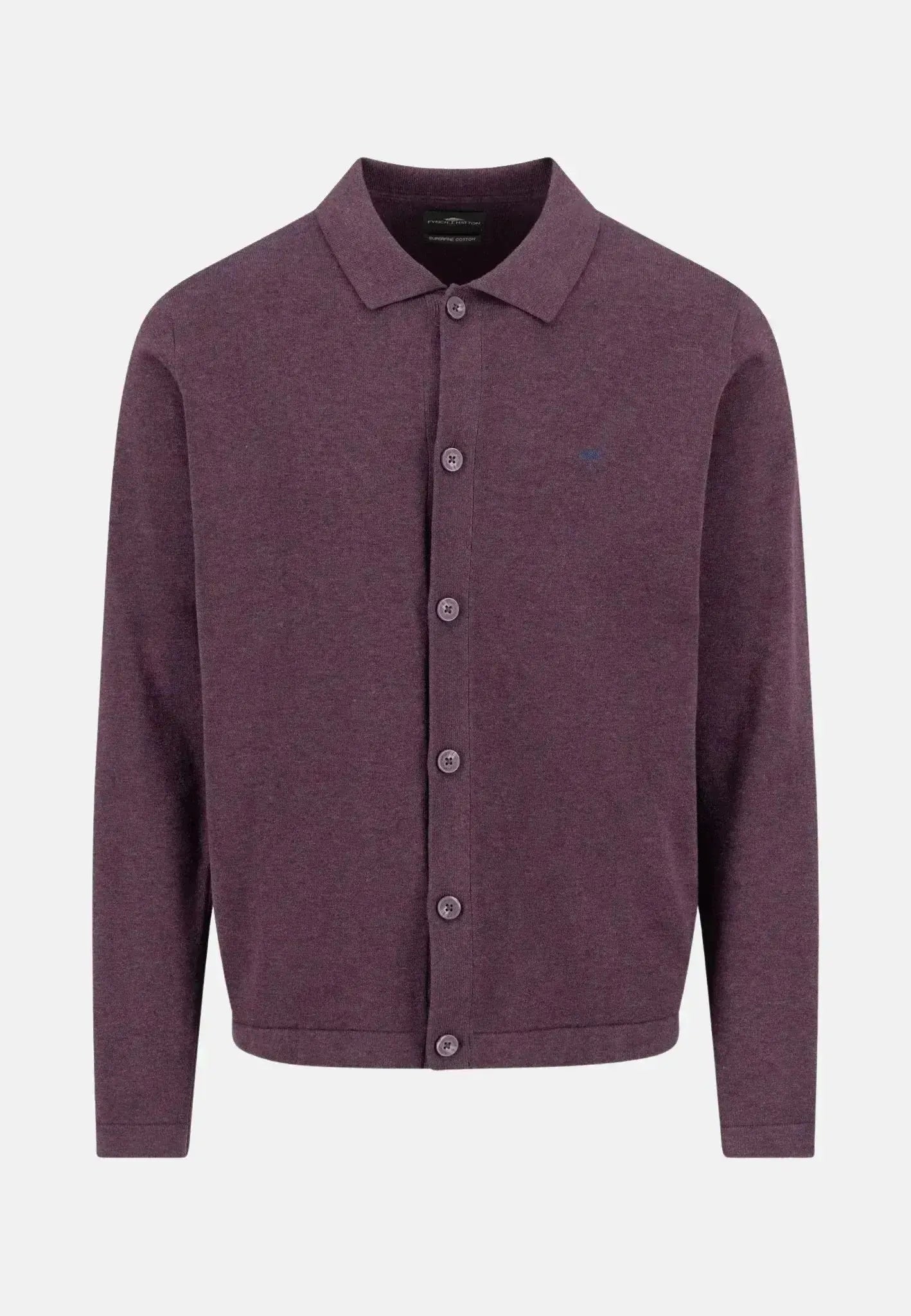 FYNCH-HATTON-Fynch-Hatton Kent Collar Buttoned Cardigan Aubergine-NORTHERN THREADS DESIGNER MENSWEAR