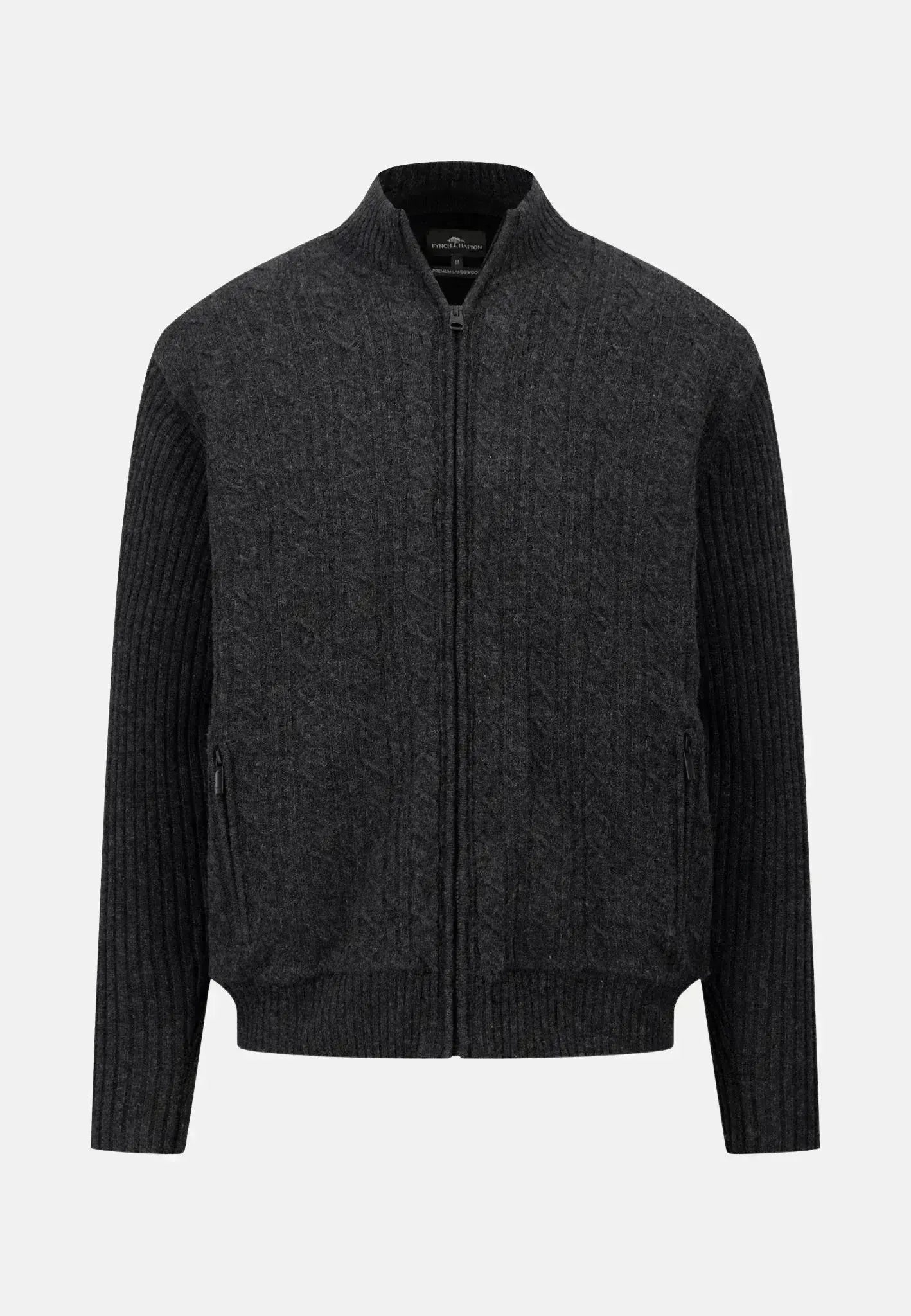 FYNCH-HATTON-Fynch-Hatton Lambswool Zip Cardigan Charcoal-NORTHERN THREADS DESIGNER MENSWEAR