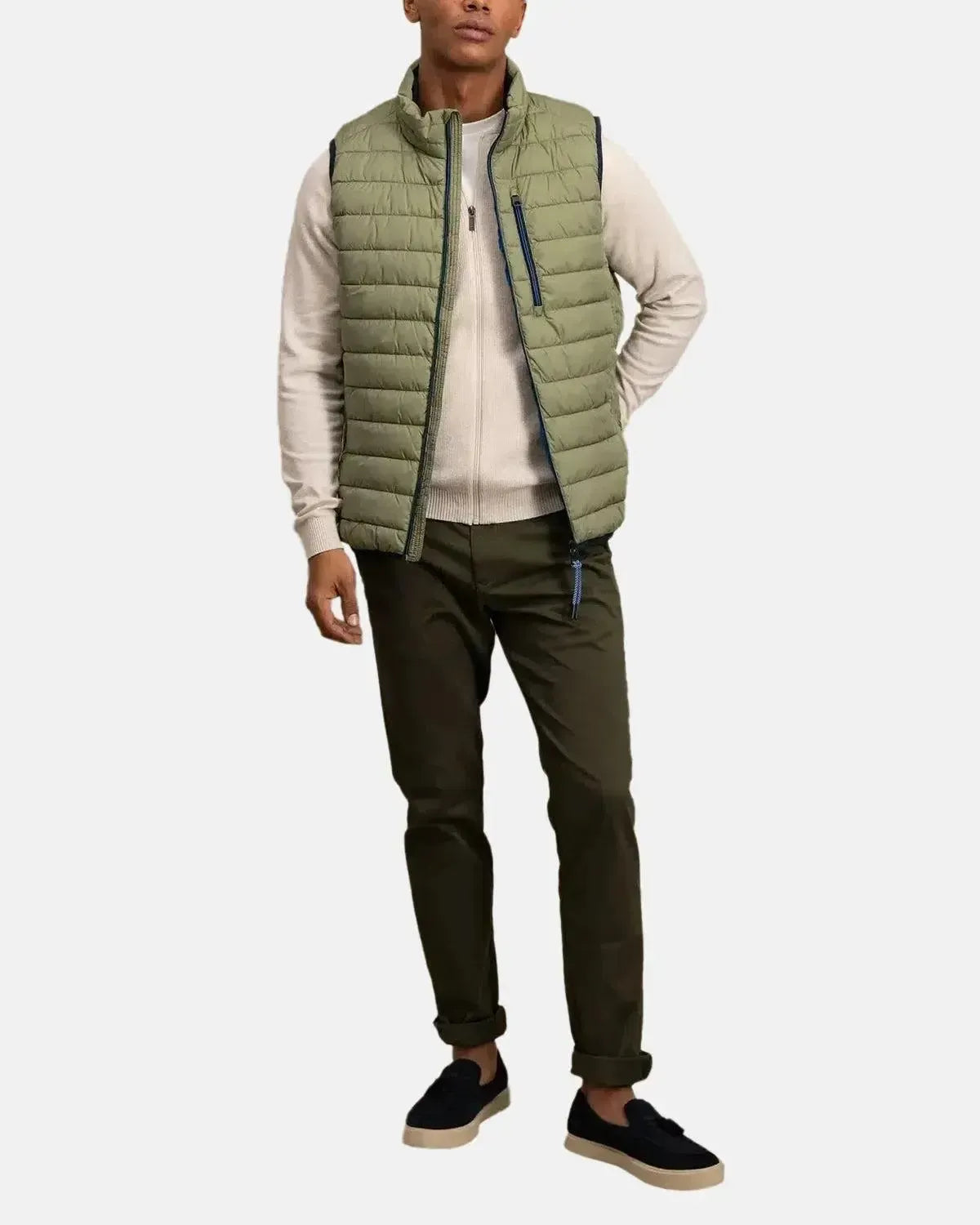 FYNCH-HATTON-FYNCH-HATTON LIGHT WEIGHT GILET LIGHT KHAKI-NORTHERN THREADS DESIGNER MENSWEAR