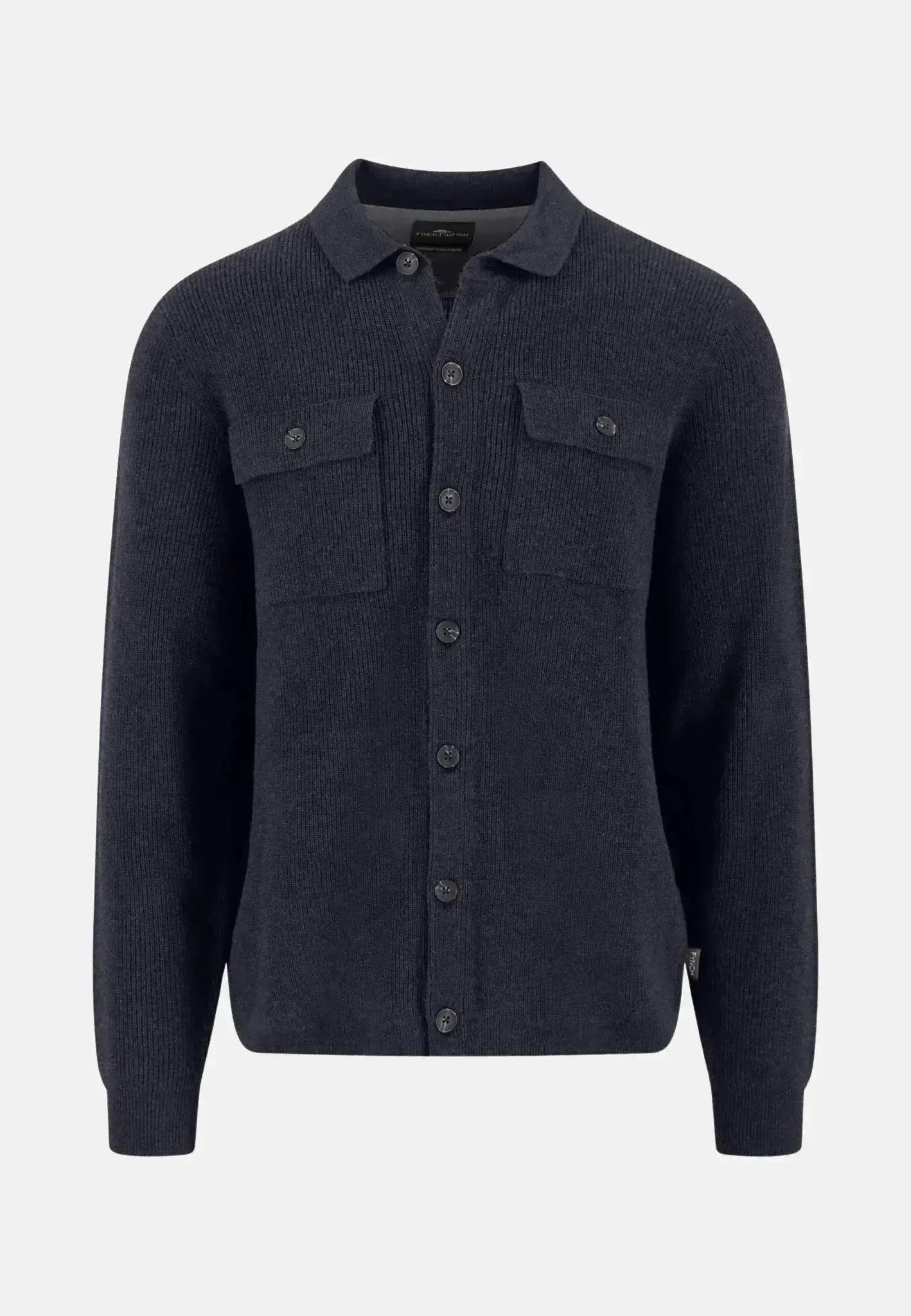 FYNCH-HATTON-Fynch-Hatton Merino Wool Cashmere Buttoned Cardigan Navy-NORTHERN THREADS DESIGNER MENSWEAR
