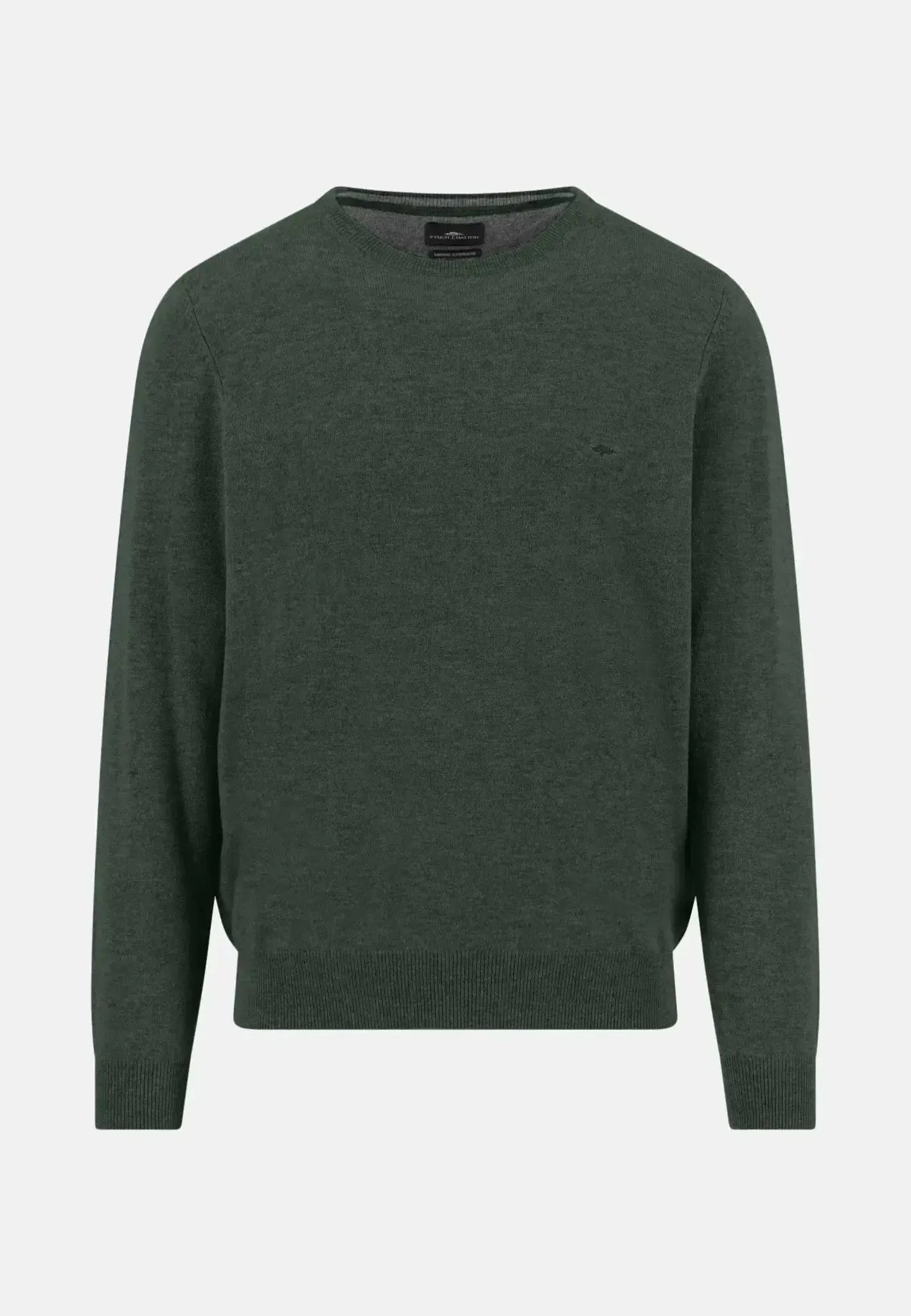 FYNCH-HATTON-Fynch-Hatton Merino Wool Cashmere Crewneck Knit Dark Ivy-NORTHERN THREADS DESIGNER MENSWEAR