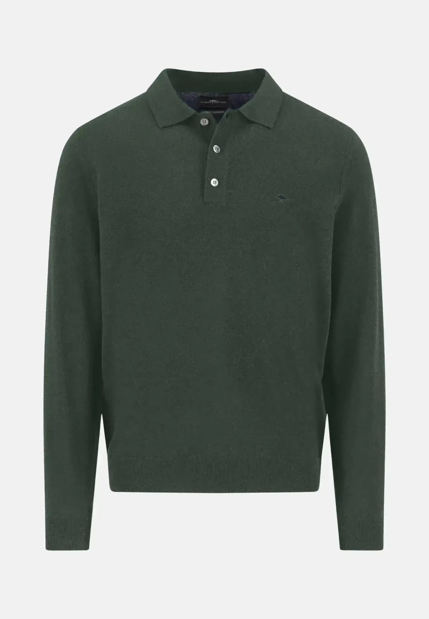 FYNCH-HATTON-Fynch-Hatton Merino Wool Cashmere Polo Collar Knit Dark Ivy-NORTHERN THREADS DESIGNER MENSWEAR